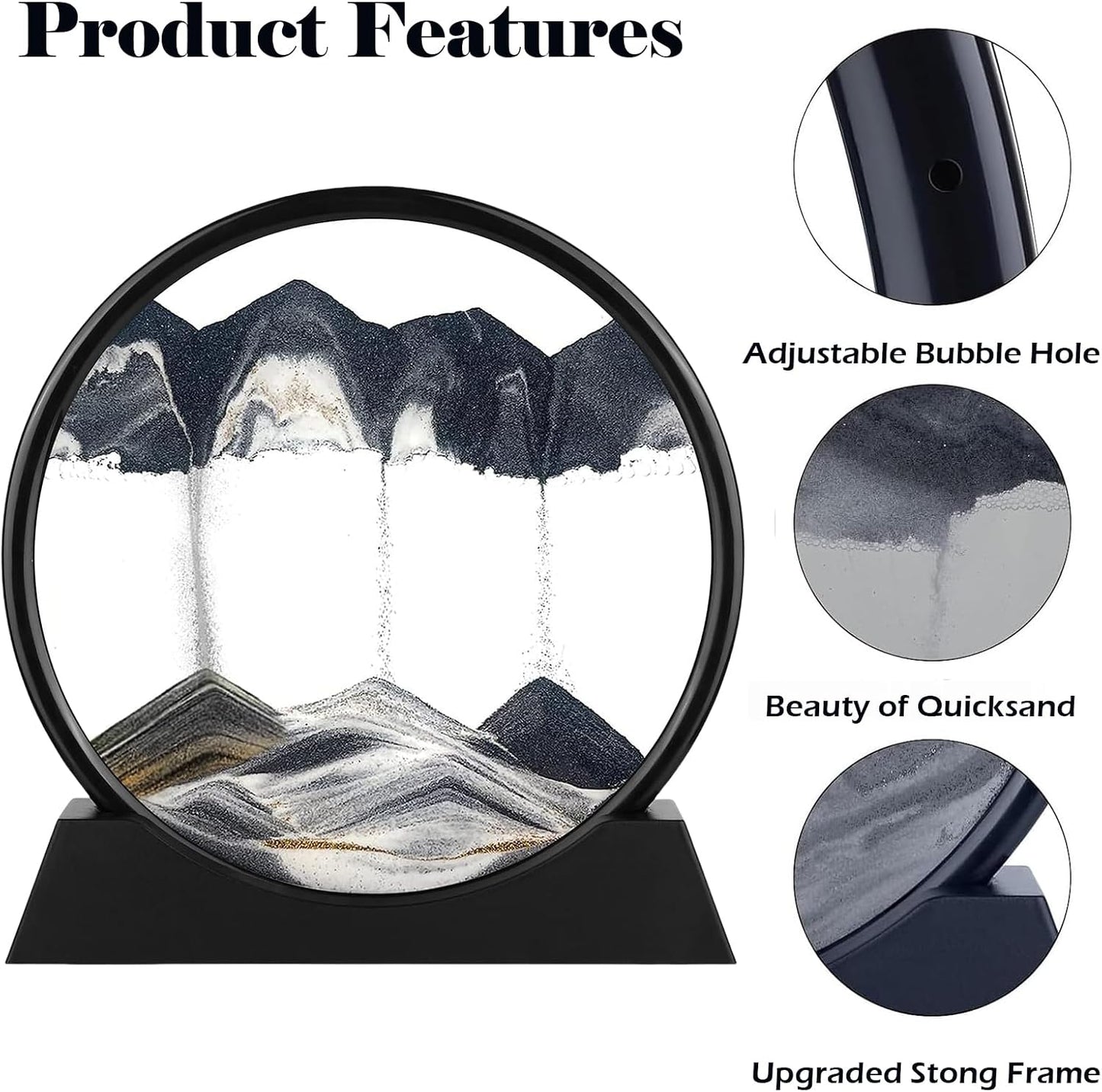 Round Glass 3D Deep Sea Sandscape / Black / 7in