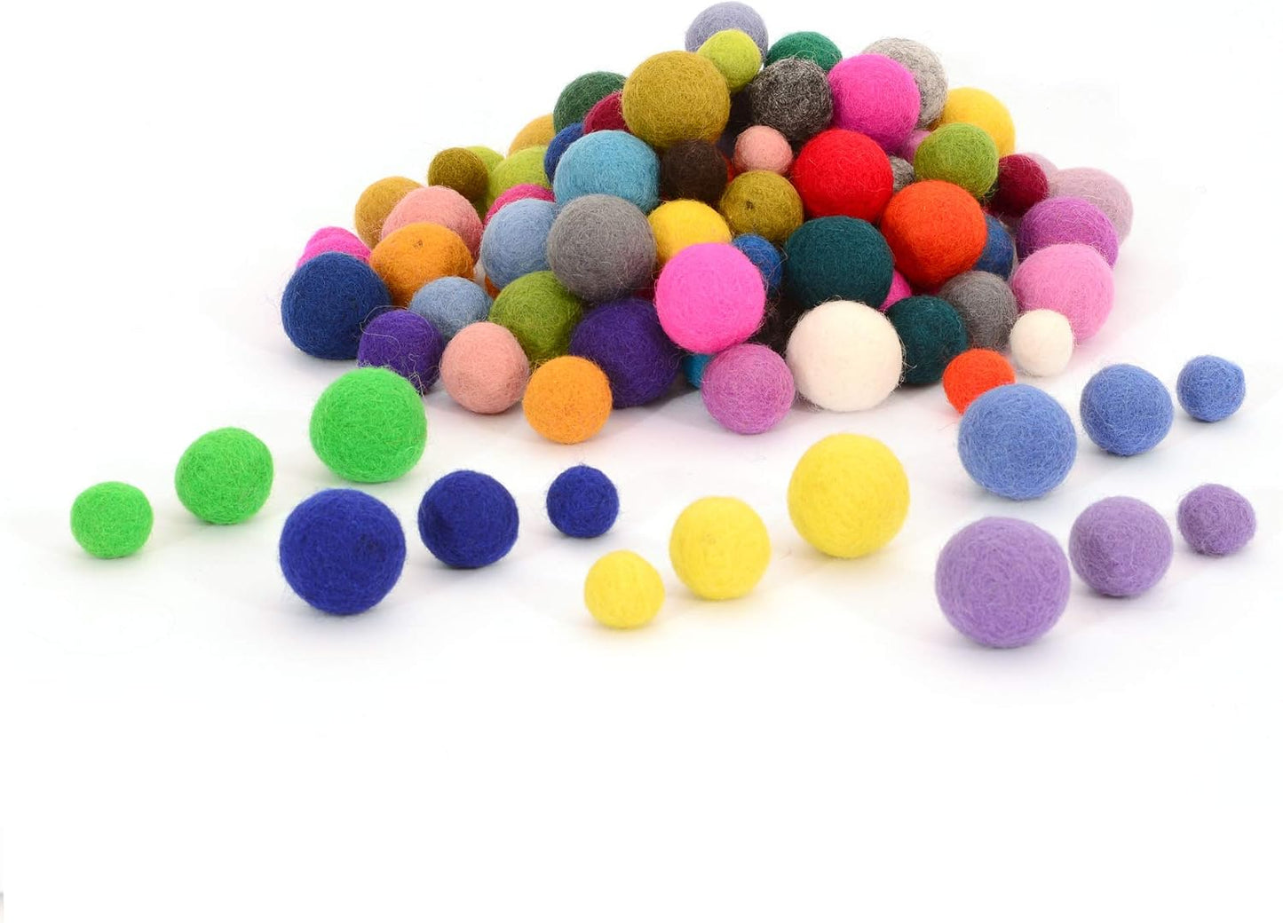Glaciart One Felt Pom Poms, Wool Balls (240 Pcs) 4 Sizes: 1 cm, 1.5 cm, 2 cm & 2.5 cm, Handmade Felted 60 Color (Red