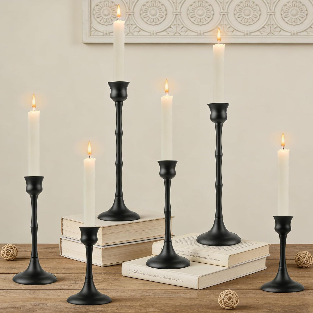 Vintage Metal Candlestick Holders, Set of 6 Black Candle Holders for Candlesticks Antique Taper Candle Stand Candle