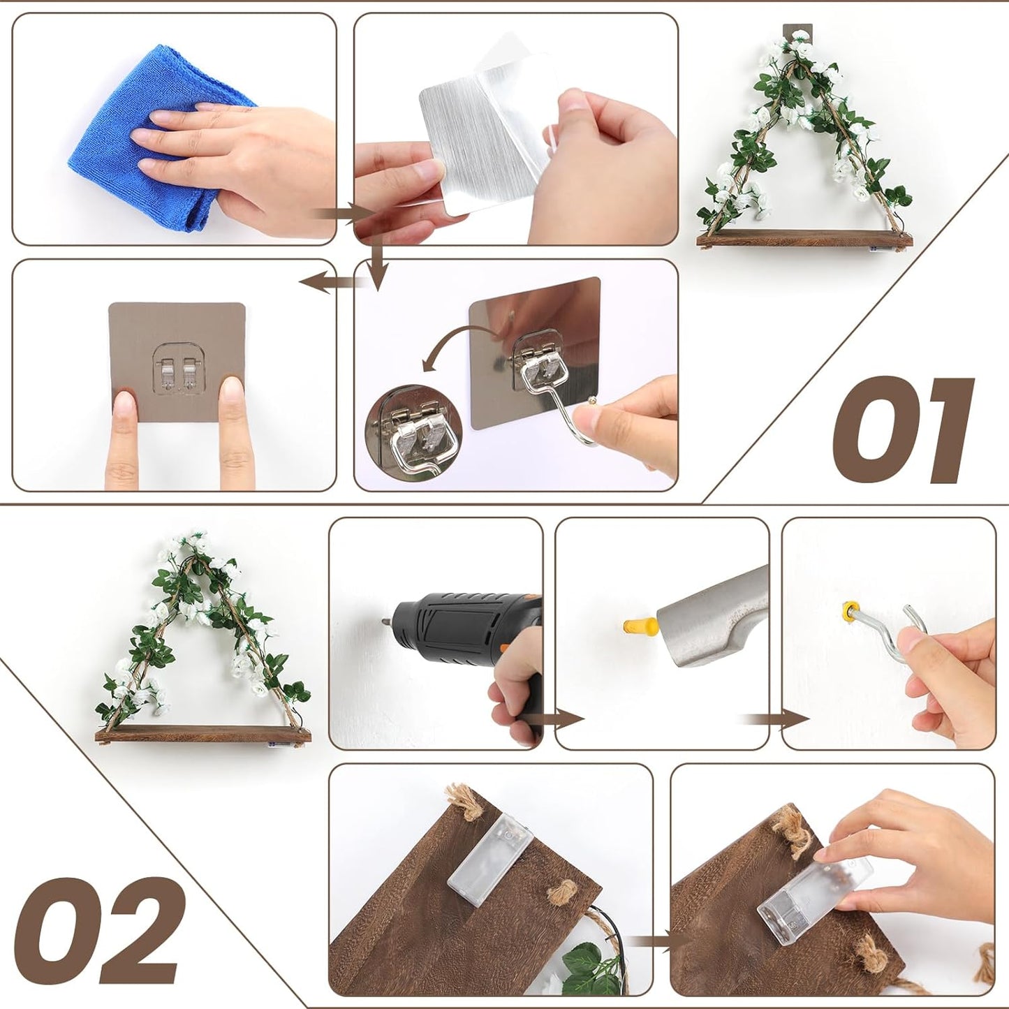 Floating Shelves / Plant Wall Decor / White Flower