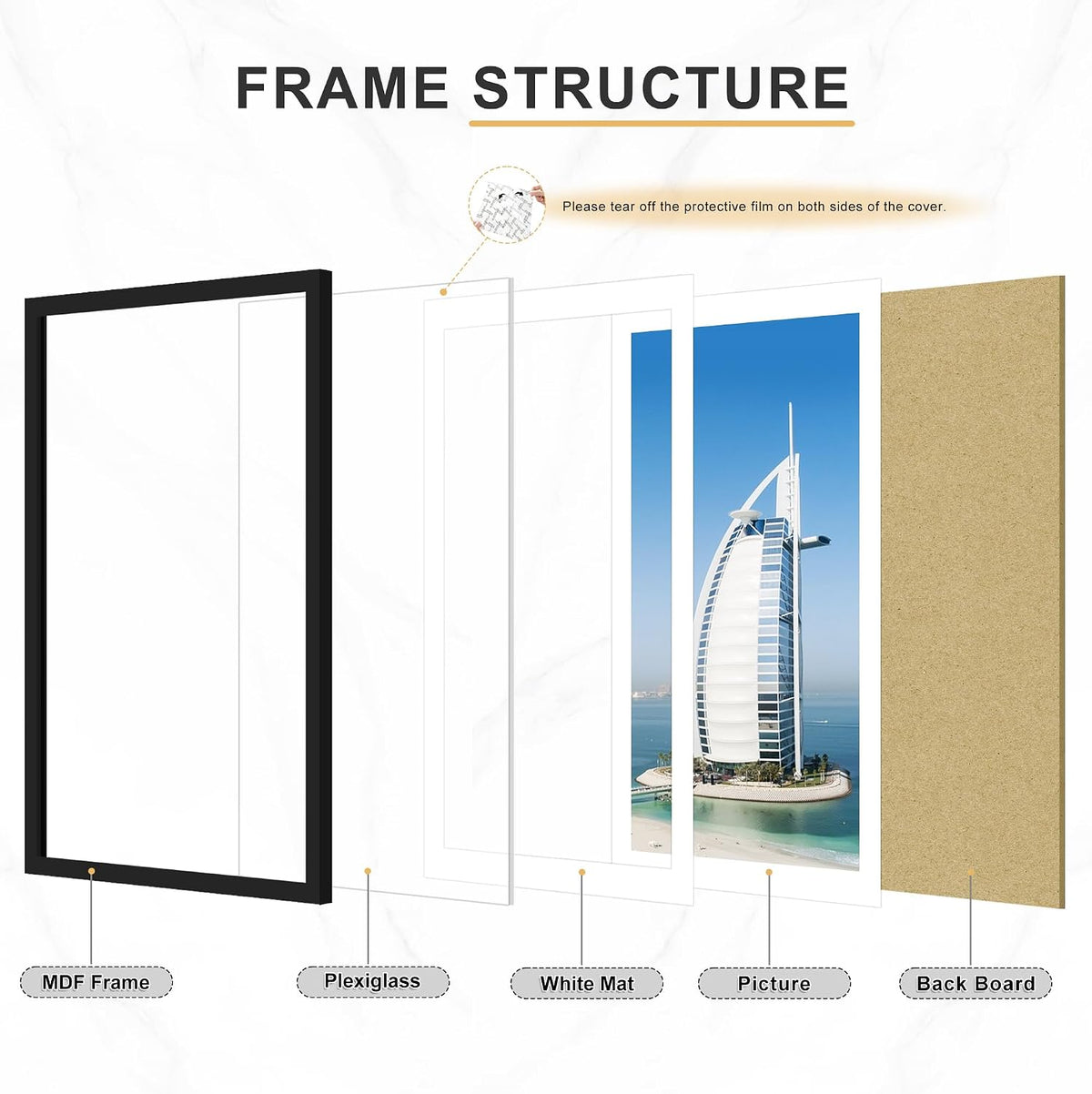 24x34 Picture Frame Set of 7, Black Poster Frames for Wall | Fits 20x30 Photos With Mat or 24x34 Posters Without Mat