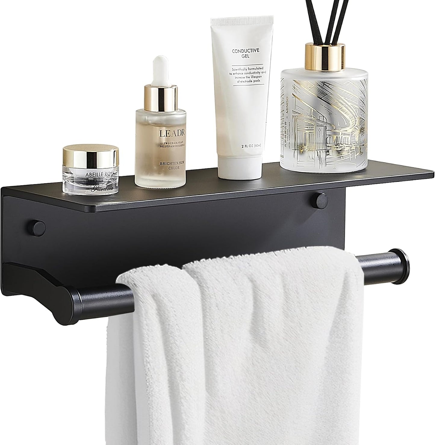 Black Paper Towel Holder Wall Mount with Thickened Shelf for Bathroom,Matte Black Adhesive Hand Towel Holder,Bathroom