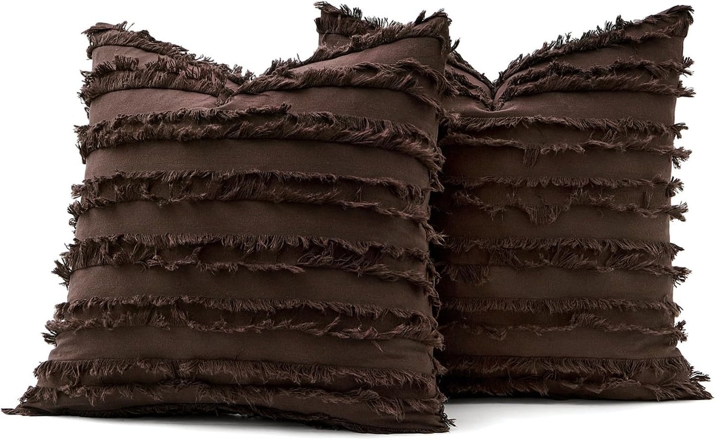 Decorative Boho Throw Pillow Covers Chocolate Modern Linen Striped / 18 x 18 / Dark Brown / Set of 2