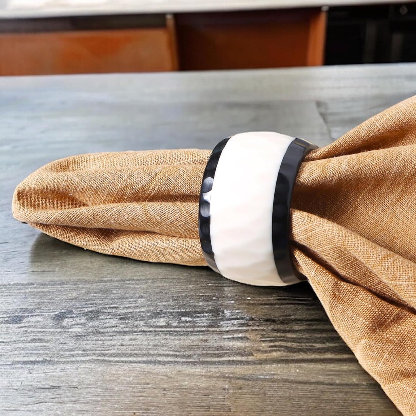 Black White Epoxy Resin Napkin Rings Set of 12 | Premium epoxy resin, scratch-resistant, 2x2x1 in each, easy to clean