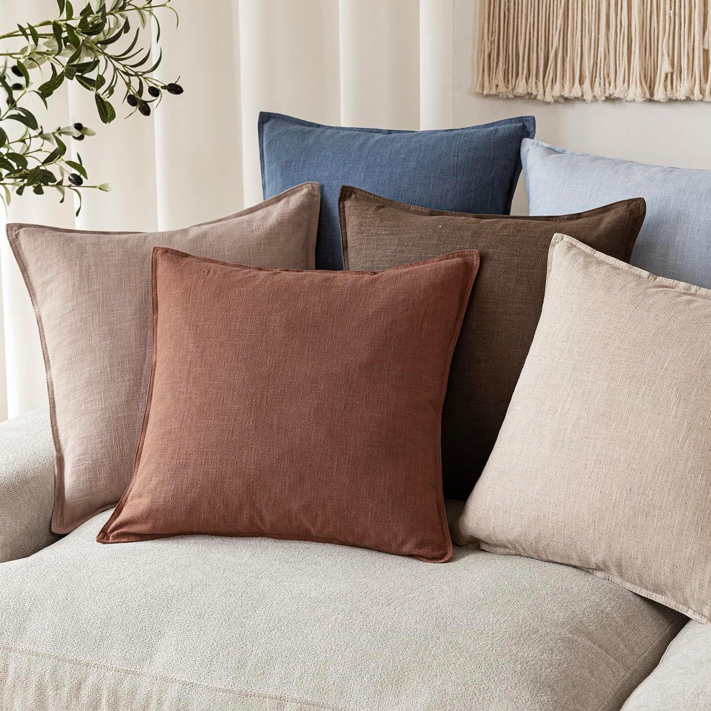 Decorative Linen Solid Throw Pillow Covers Soft Accent Euro / 18 x 18 / Autumn Glaze / Set of 2
