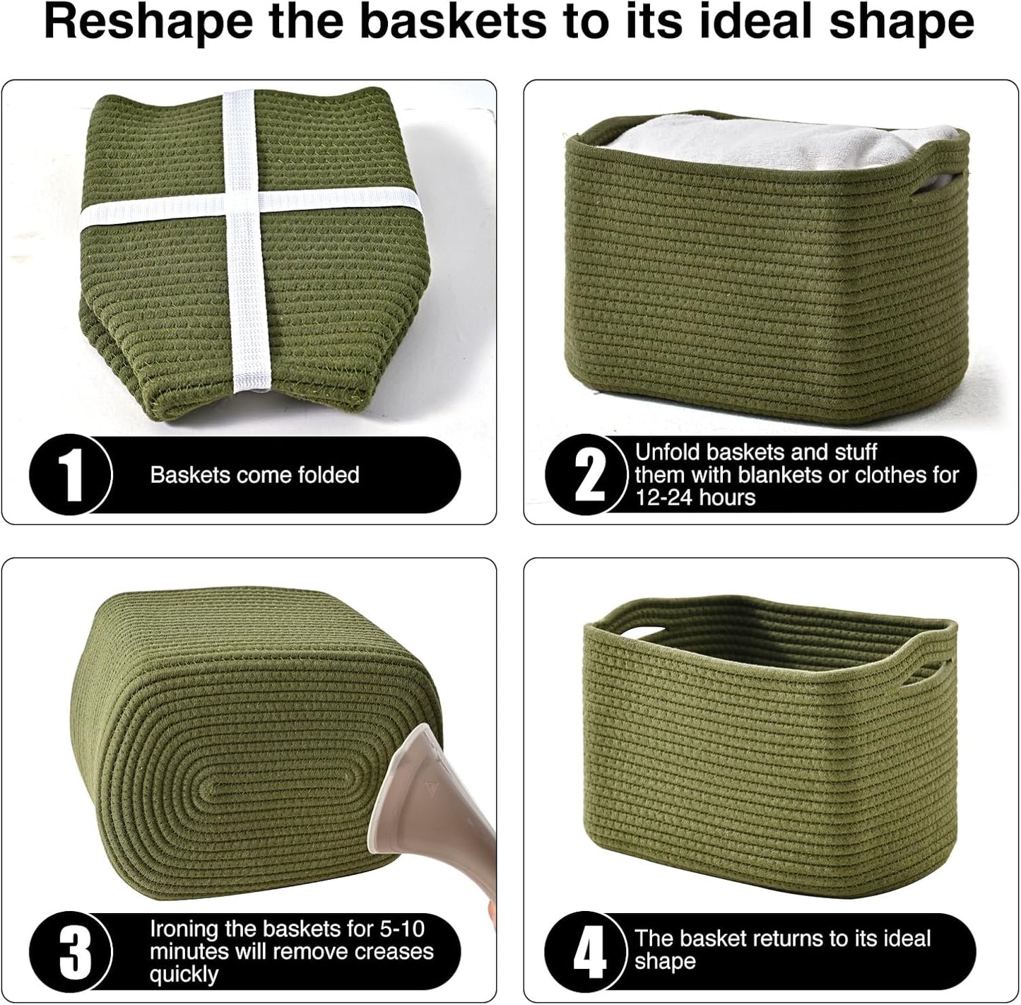 Woven Cotton Rope Baskets for Storage / Green