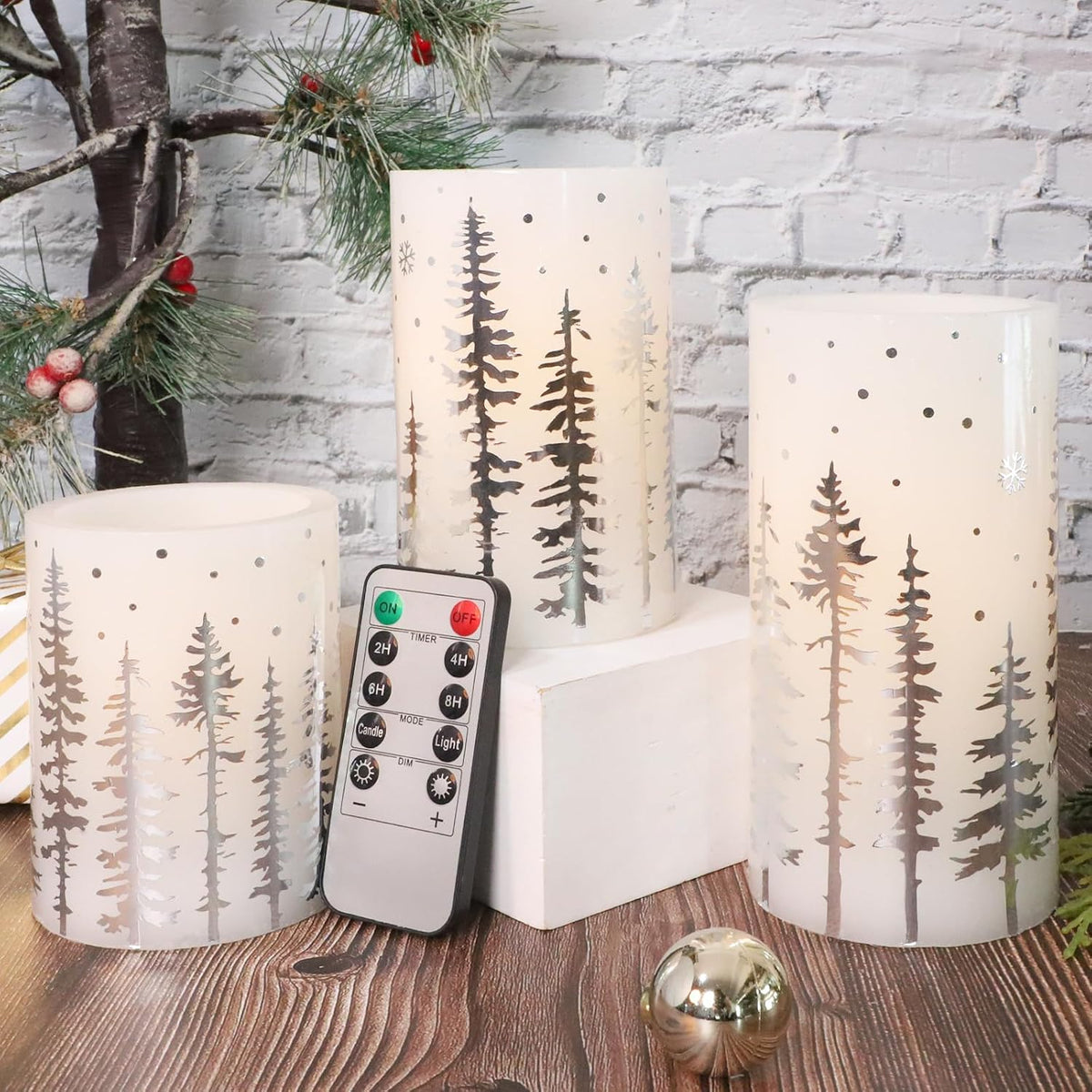 Crystal Club Christmas Flameless Candles, Holiday LED Candles