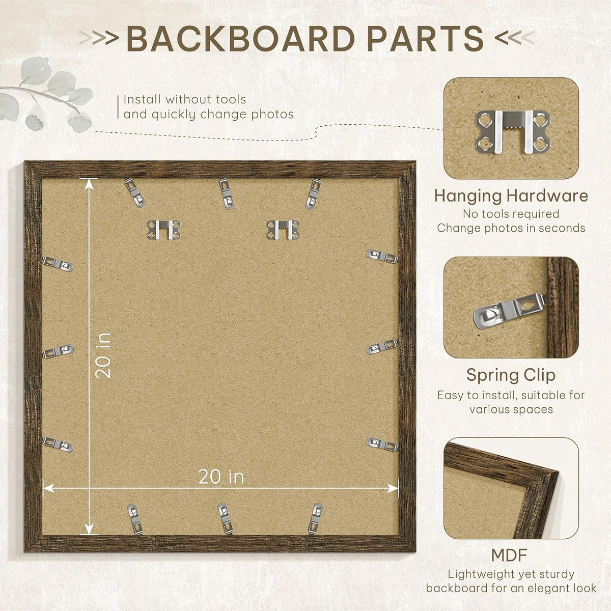 20x20 Rustic Brown Picture Frame, Poster Frame for Wall, 3 Pack | Fits 16x16 Photos With Mat or 20x20 Without Mat