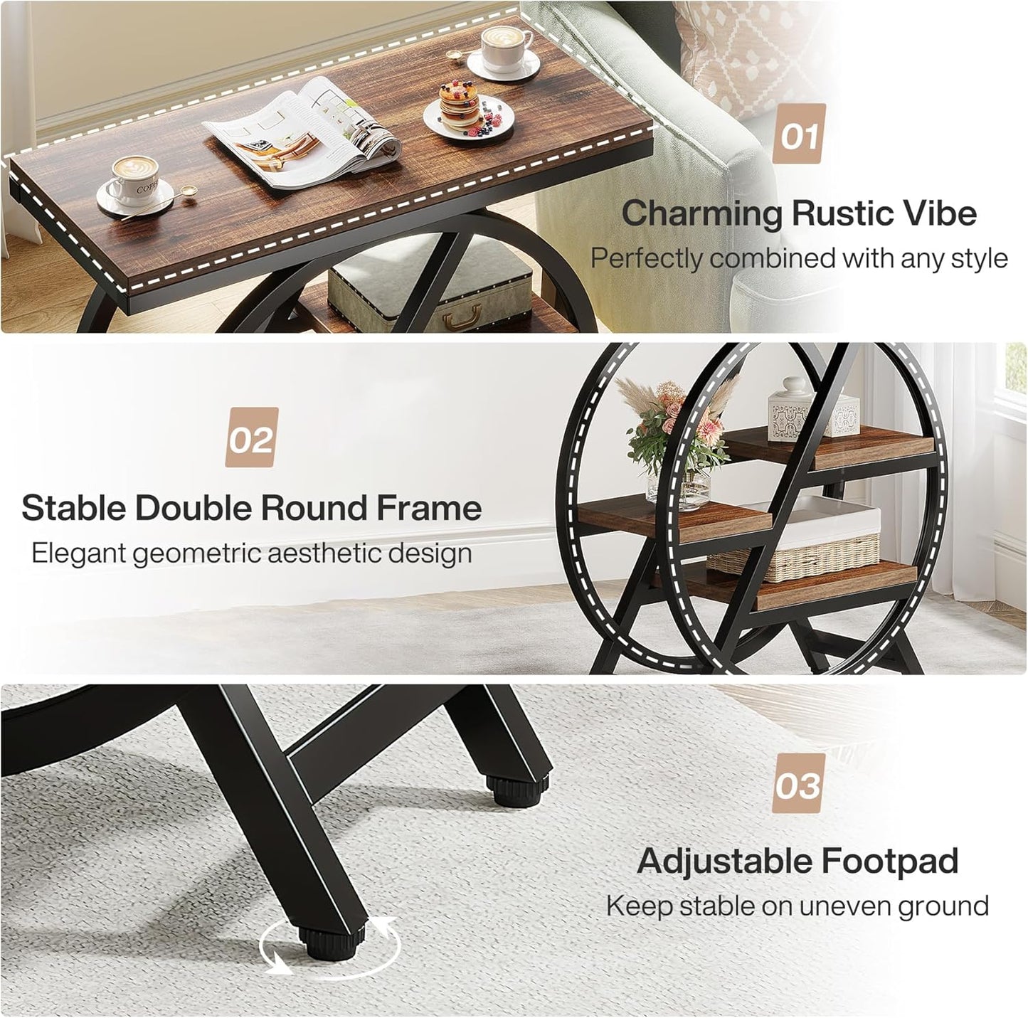 Wood Sofa Side Table / Rustic Brown