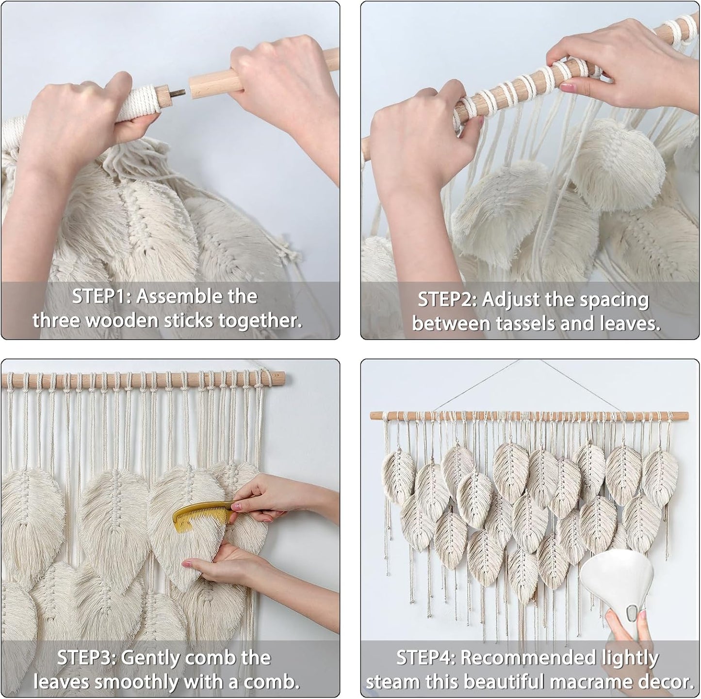 Macrame Wall Hanging Boho Beige Leaves Tapestry Bohemian Handmade Woven Wall / Beige-39" W x 28.3" L