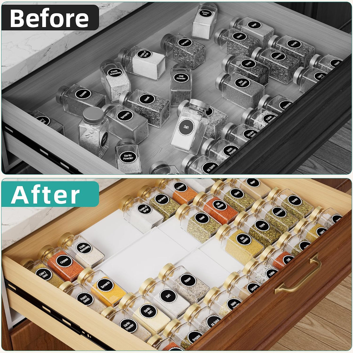 MIUKAA White Spice Drawer Organizer, 4 Tier - 8 Pack Seasoning Organizer for Drawer, Expandable From 13" to 26" Kitchen