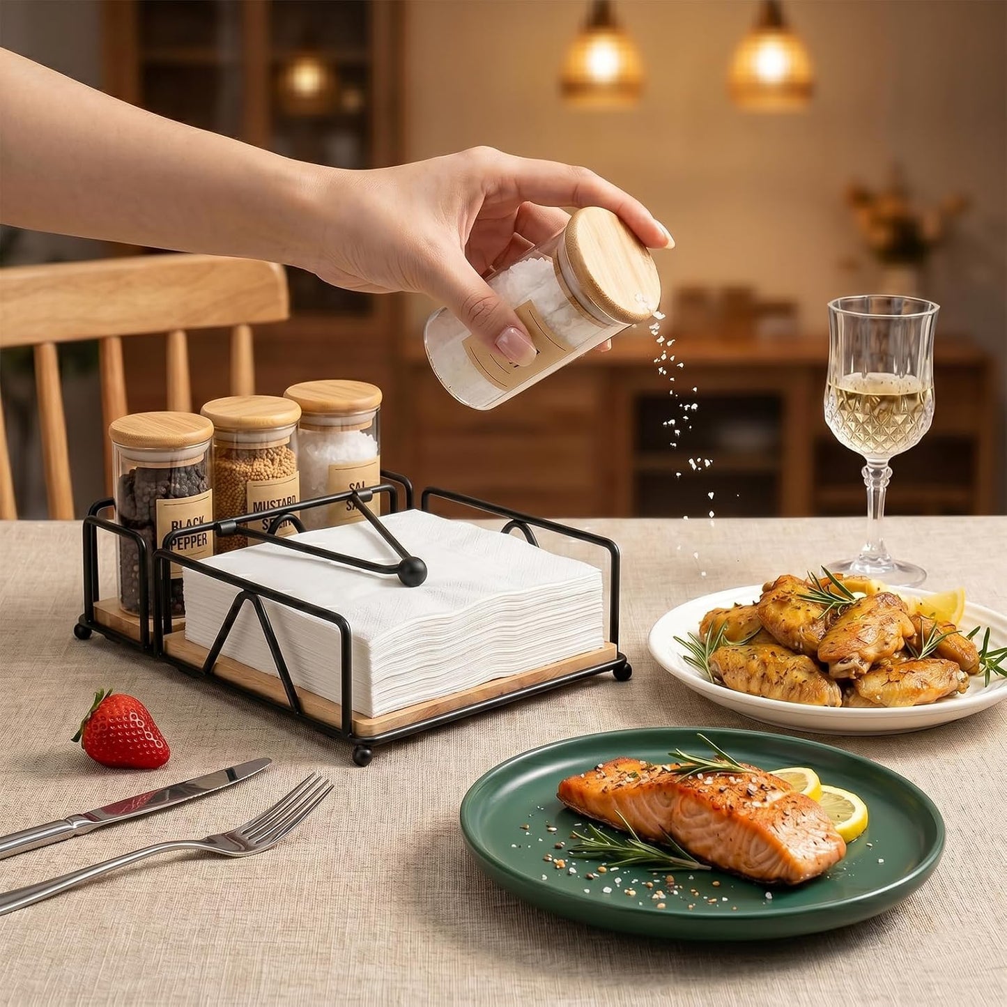 Metal and Wood Napkin Holder