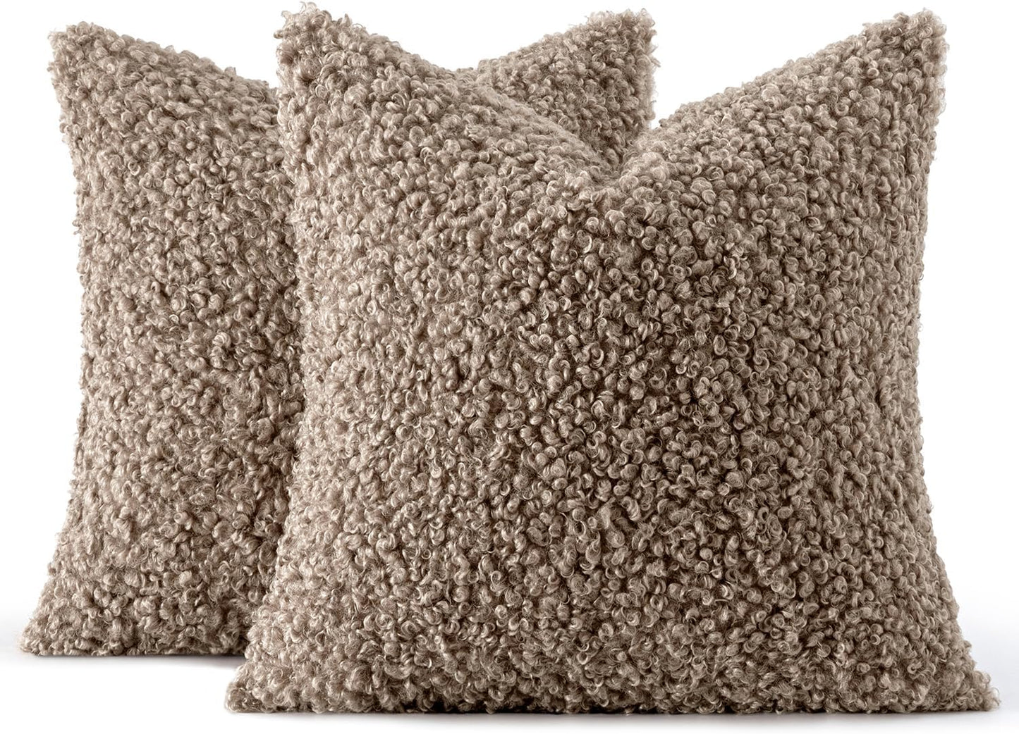 Throw Pillow Covers Neutral Faux Fur Decorative Sherpa Pillow Covers / 18 x 18 / Khaki / Set of 2