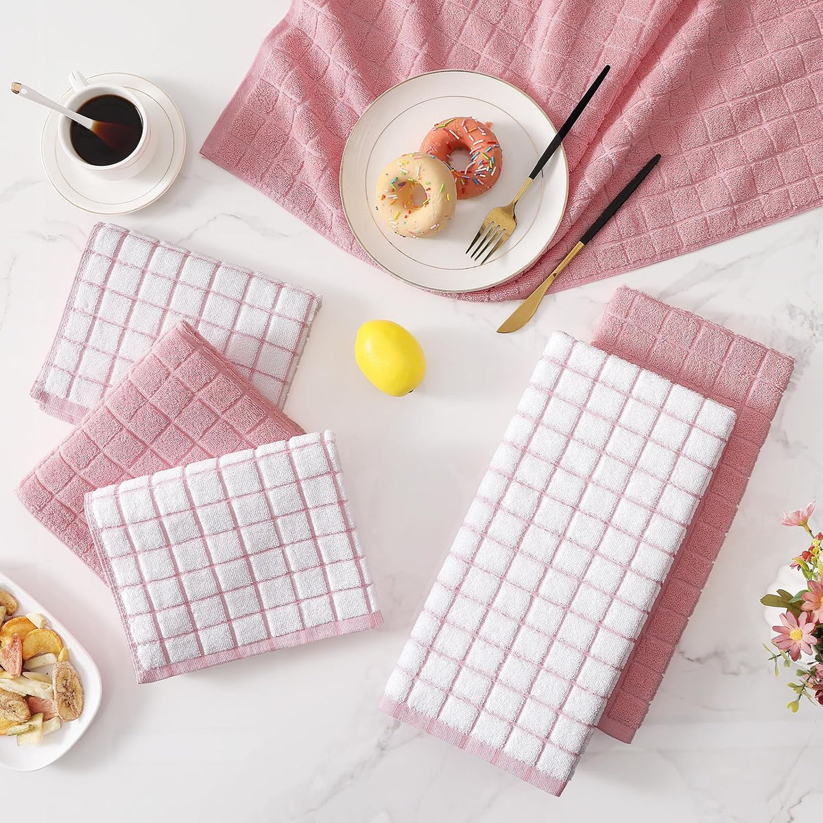 Homaxy Large Premium Cotton Kitchen Towels 16"x 28", 6 Pack, Rose | Natural Ring Spun 390 GSM Dish Towels, Super