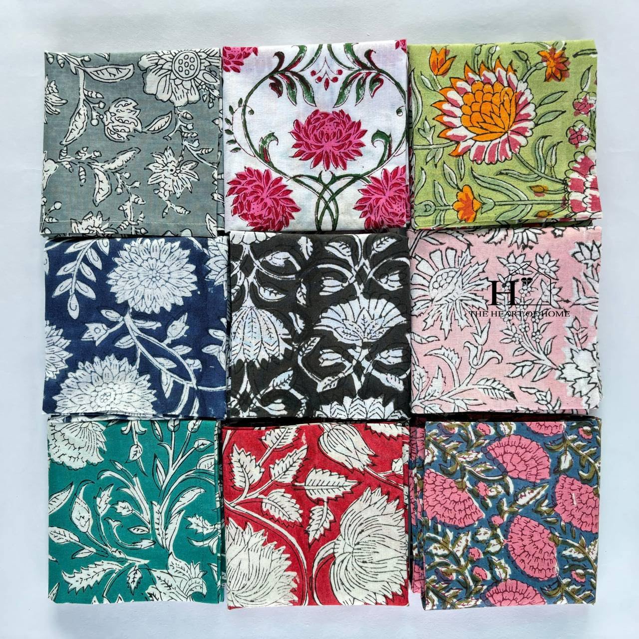 Assorted Mix and Match Hand Block Floral 100% Cotton Cloth Napkins Perfect for Kids,Wedding Events,Home Parties and