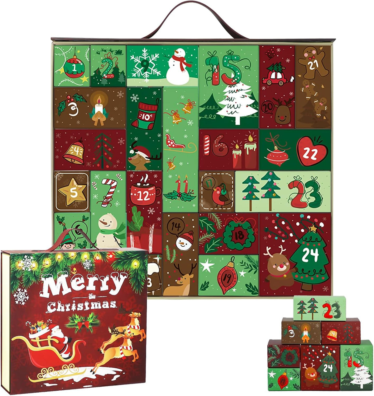 Christmas Advent Calendar 2025, Empty Advent Calendar to Till Yourself, 24 Days Christmas Countdown Advent Calendar, Reusable Xmas Gifts Boxes for Boys Girls Teens Adults