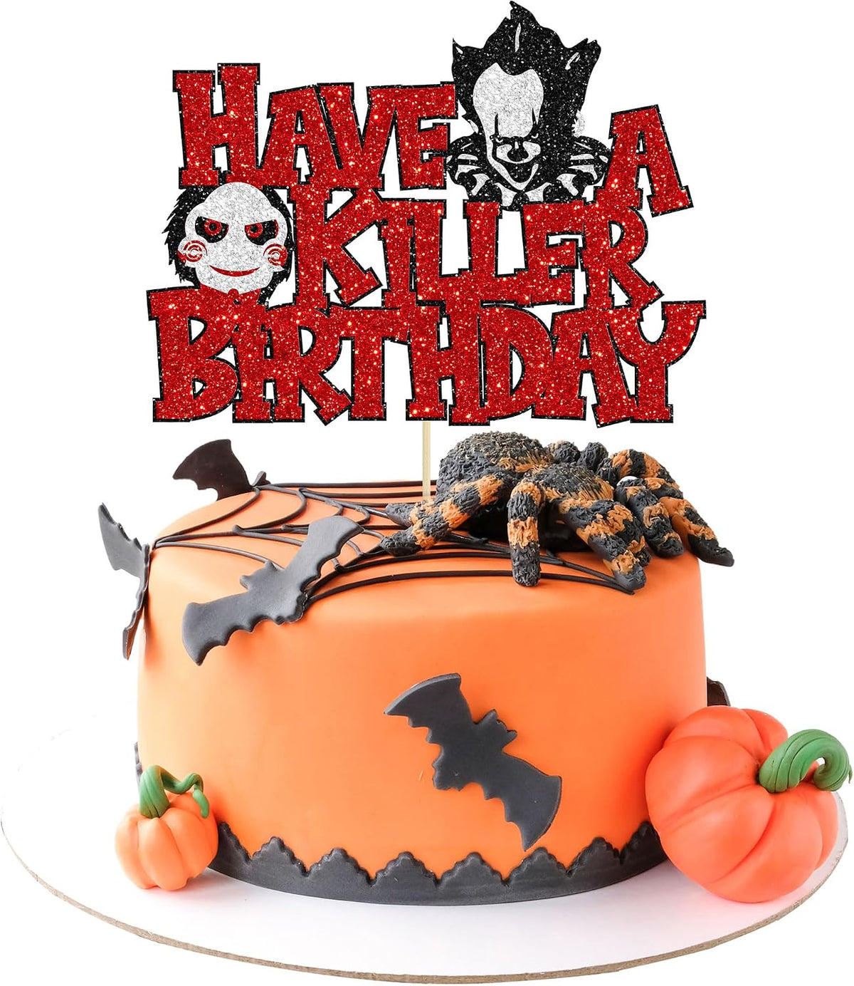 Gyufise 1Pcs Have a Killer Birthday Cake Topper Glitter Horror Classic Birthday Halloween Cake Pick for Bloody Horror Halloween Theme Party Cake Decorations Supplies