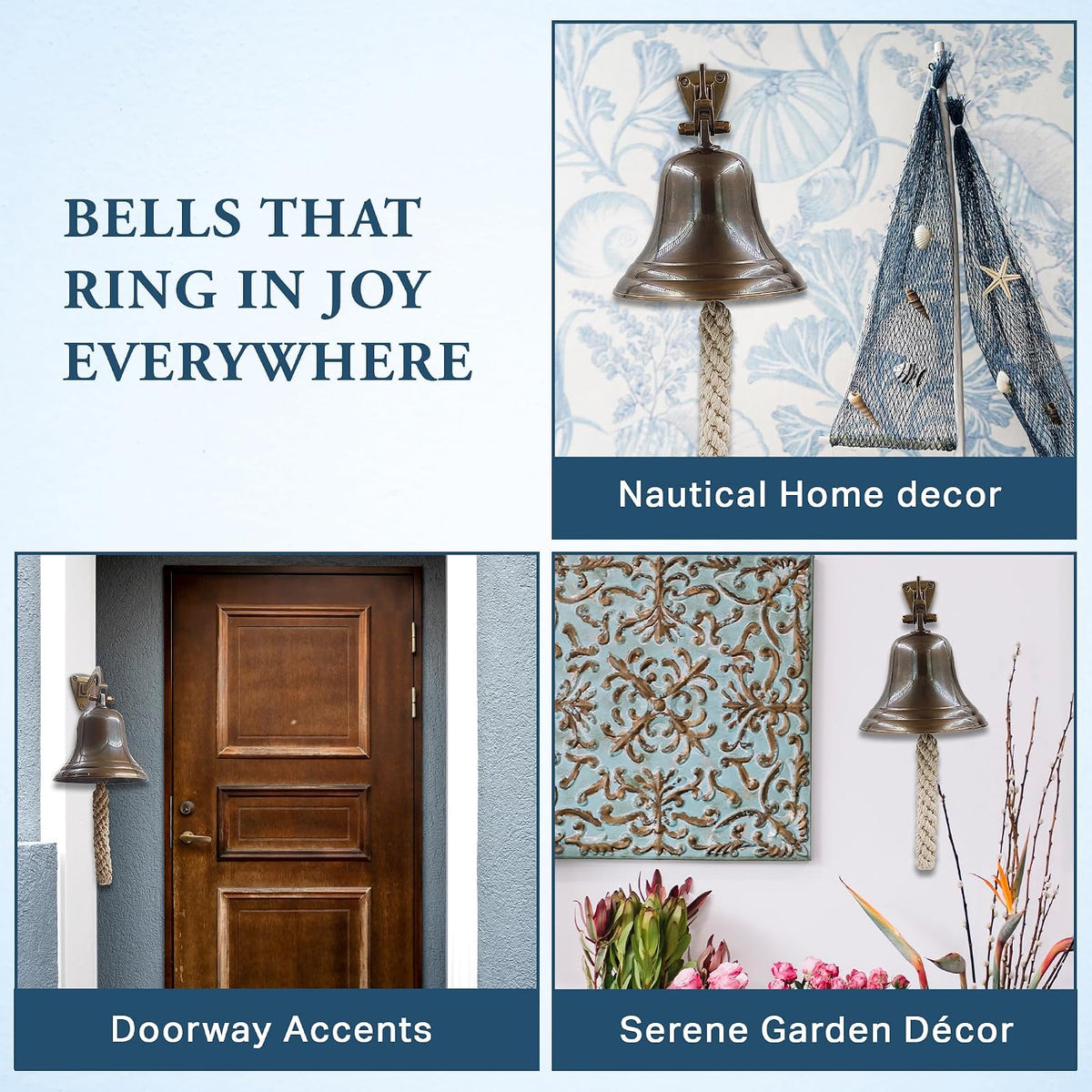 5" Solid Brass Bell Antique Brass Quality Marine Wall Mounted Ship Hanging Bell Perfect for Dinner, Indoor, Outdoor
