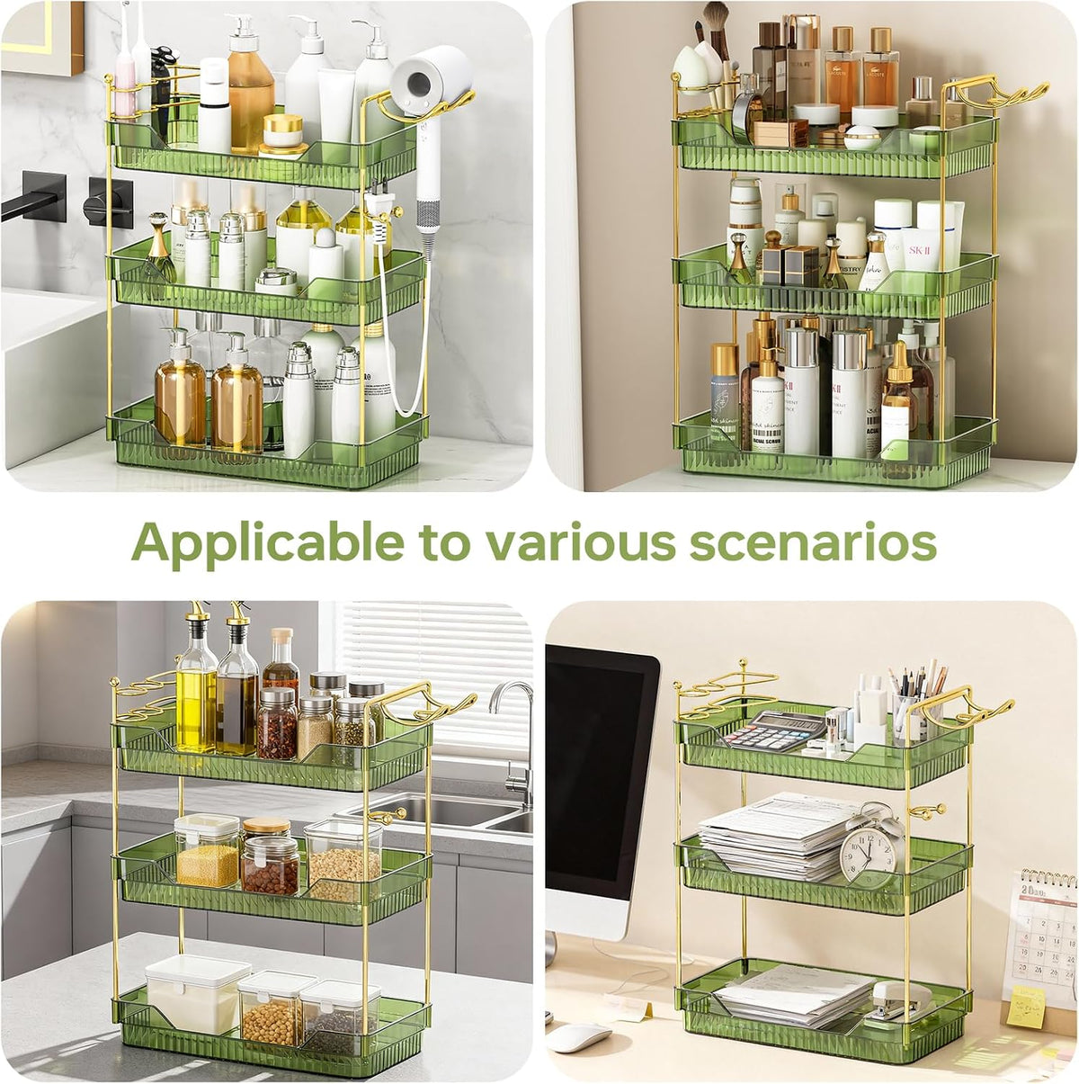 Bathroom Counter Organizer with Hair Dryer Holder and Toothbrush Holder, Acrylic Vanity Tray for Skincare, Perfume