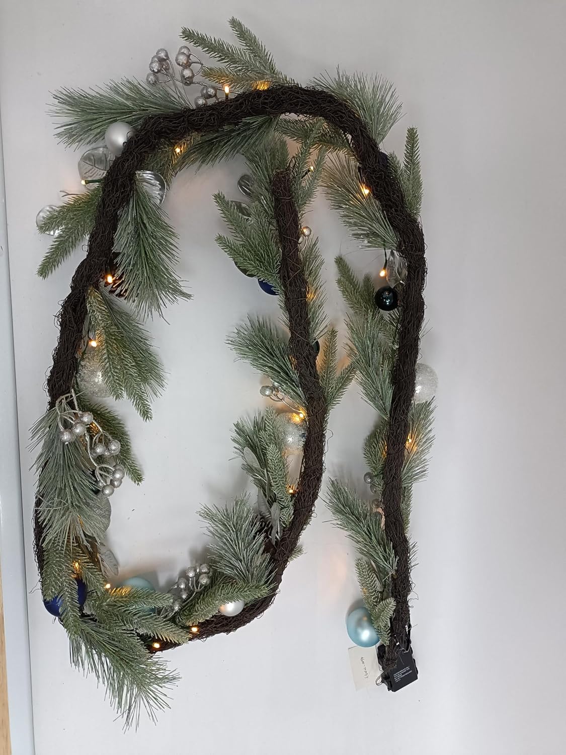 Valery Madelyn 9 Ft Pre-Lit Christmas Garland with Lights for Mantle, Lighted Outdoor Xmas Garland with Silvery Blue