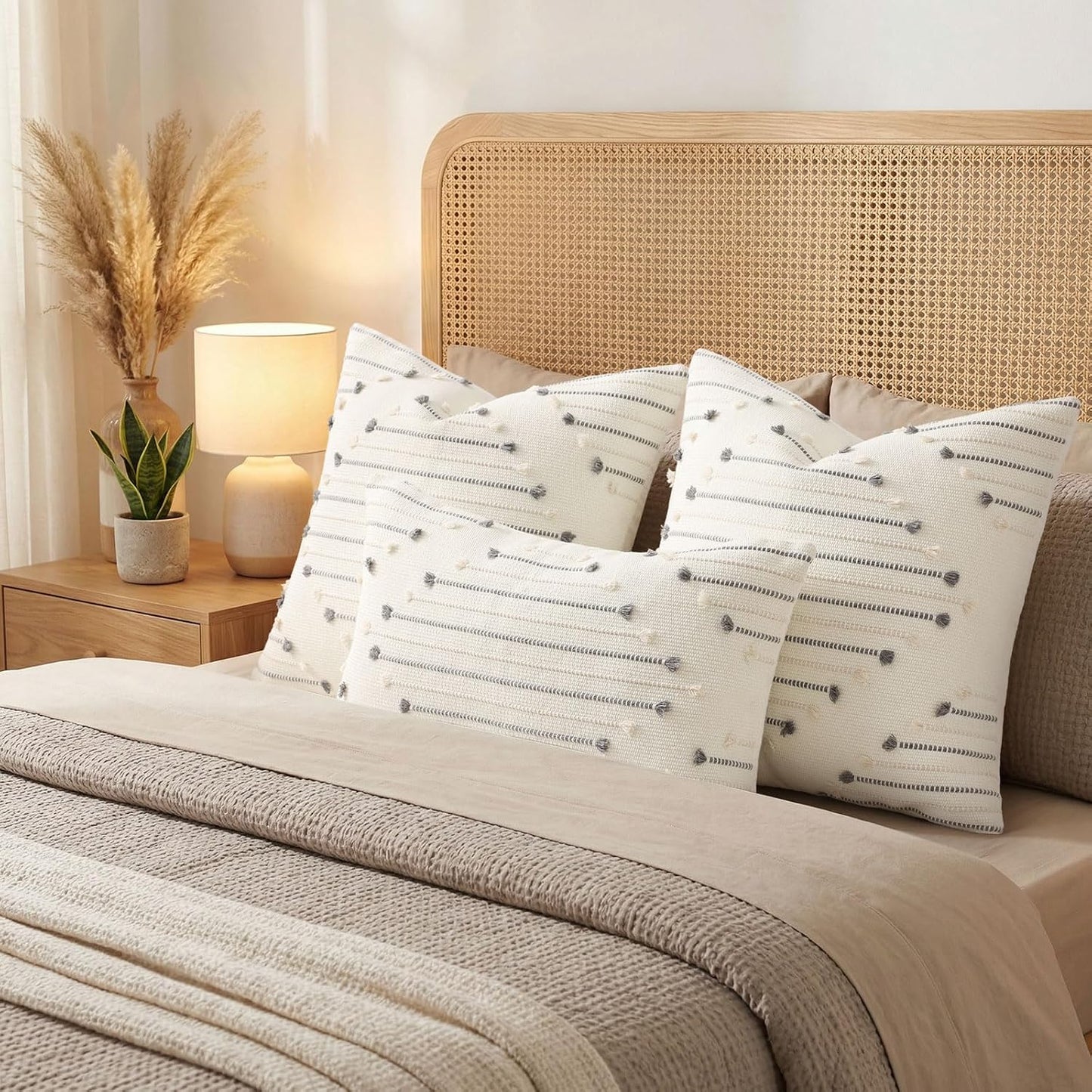 Farmhouse Lumbar Pillow Covers / Beige and Grey / 20 x 12 / Set of 2
