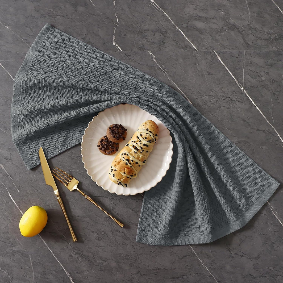 Homaxy 100% Cotton Terry Kitchen Towels(15" x 25", 12 Pack), Dark Grey | Soft and Super Absorbent Dish Towels, 380 GSM