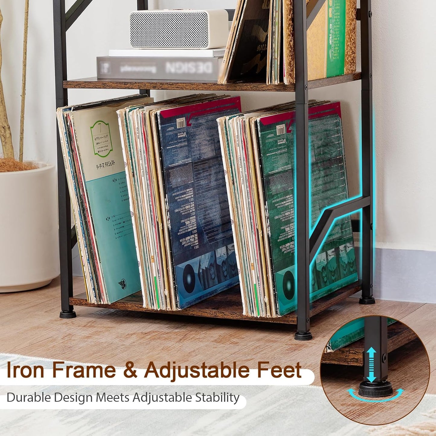 Record Player Stand, Turntable Stand with Vinyl Record Storage | Vinyl Record Player Table Holds 200 Albums, 3 Tier End