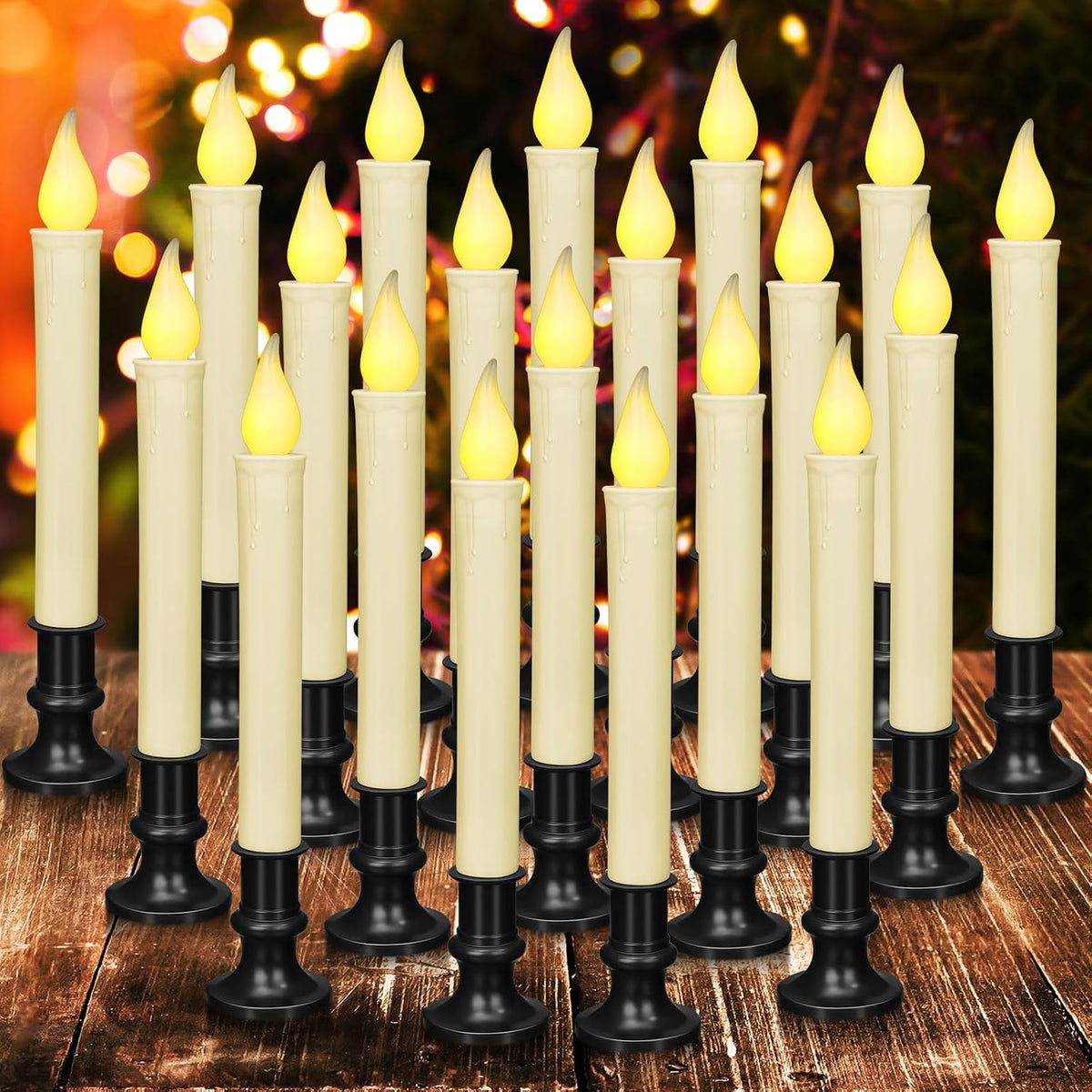 Yungyan 20 Pack Window Candle Lights with Sensor Dusk to Dawn, Black Base