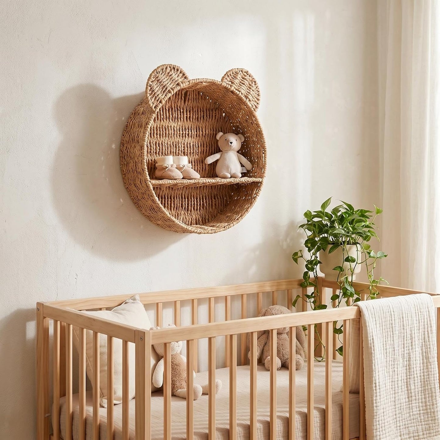 Handwoven Bear Wall Basket for Kids Room