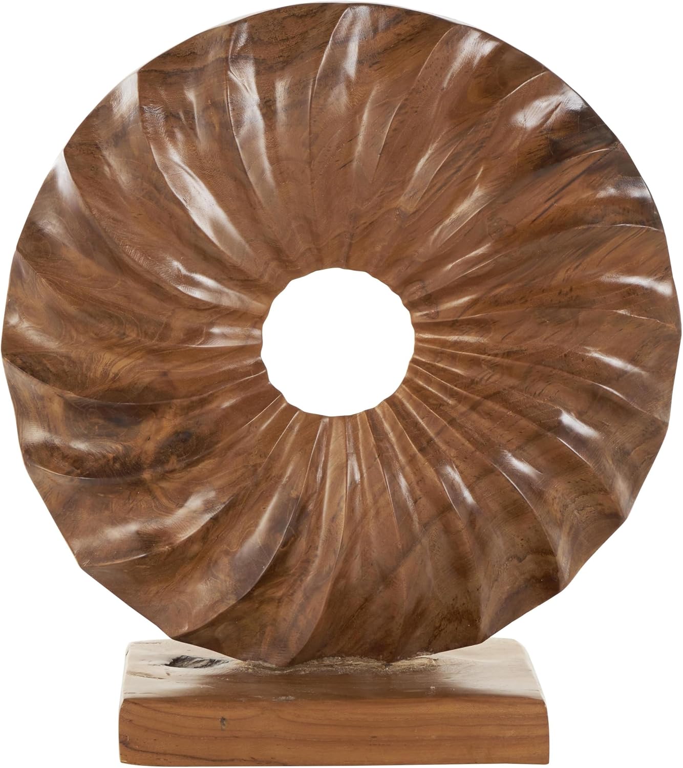 Teak Wood Abstract Handmade Decorative Sculpture Dimensional Circular Home Decor / 16 x 5 x 17