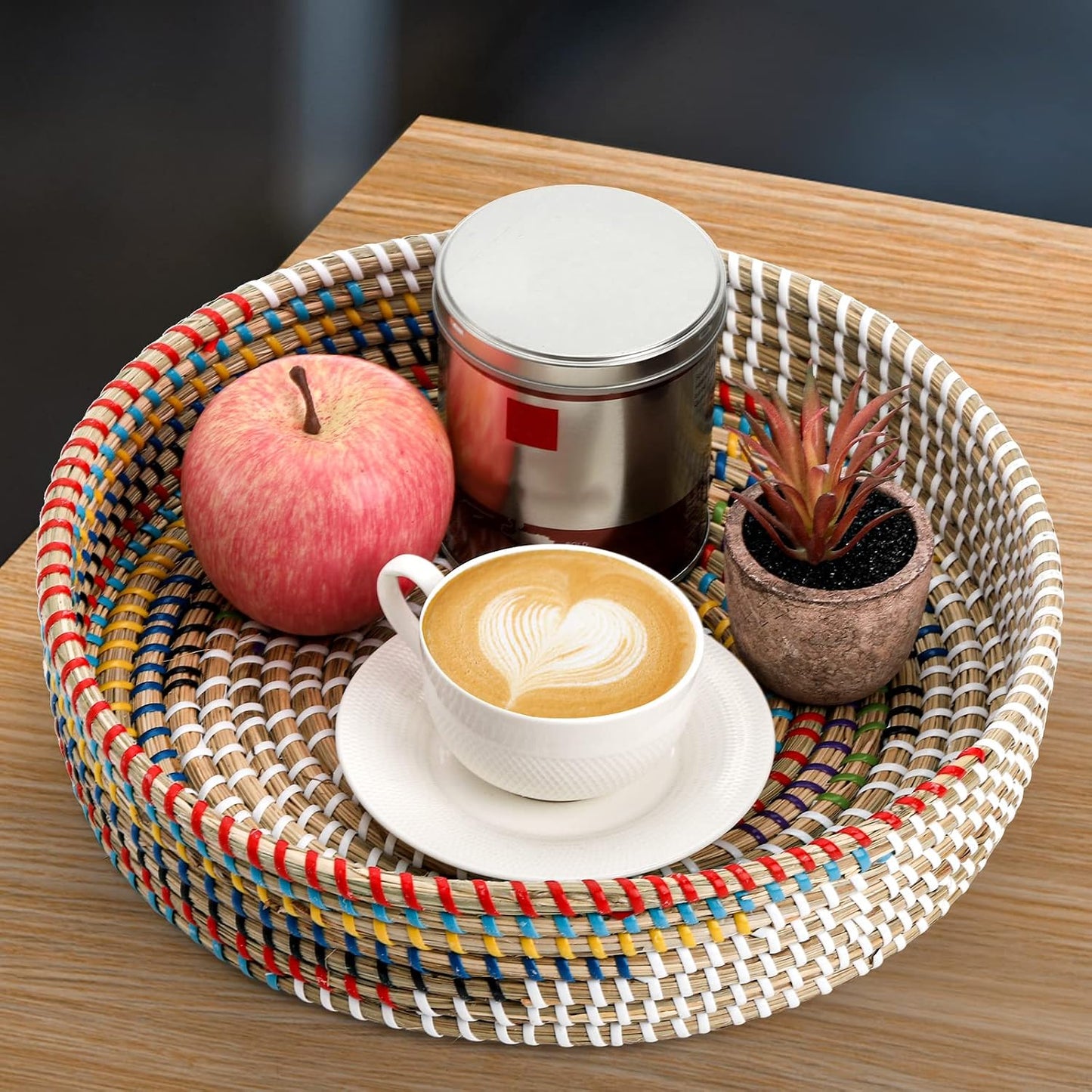 Rattan Serving Tray / 12'' Woven Seagrass Serving Tray