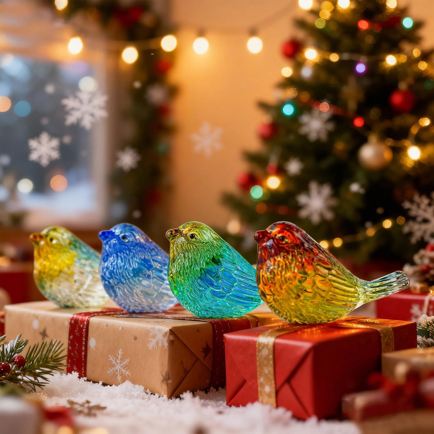 3'' Art Glass Birds Animal Collectible Figurines Gifts for Women / Colorful-3 / Set of 4