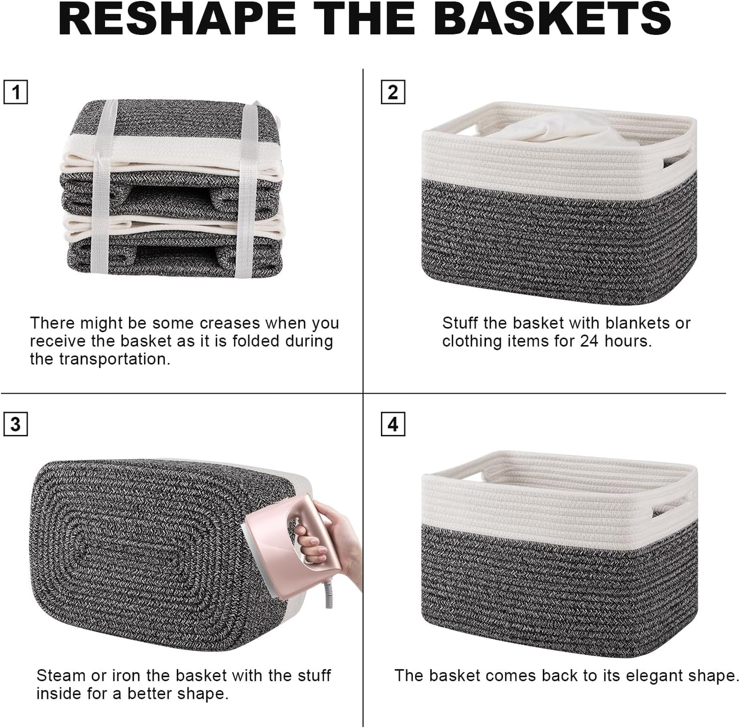 Woven Baskets / Books / Black & White / Small/12.7''lx9''wx7.8''h / Set of 4