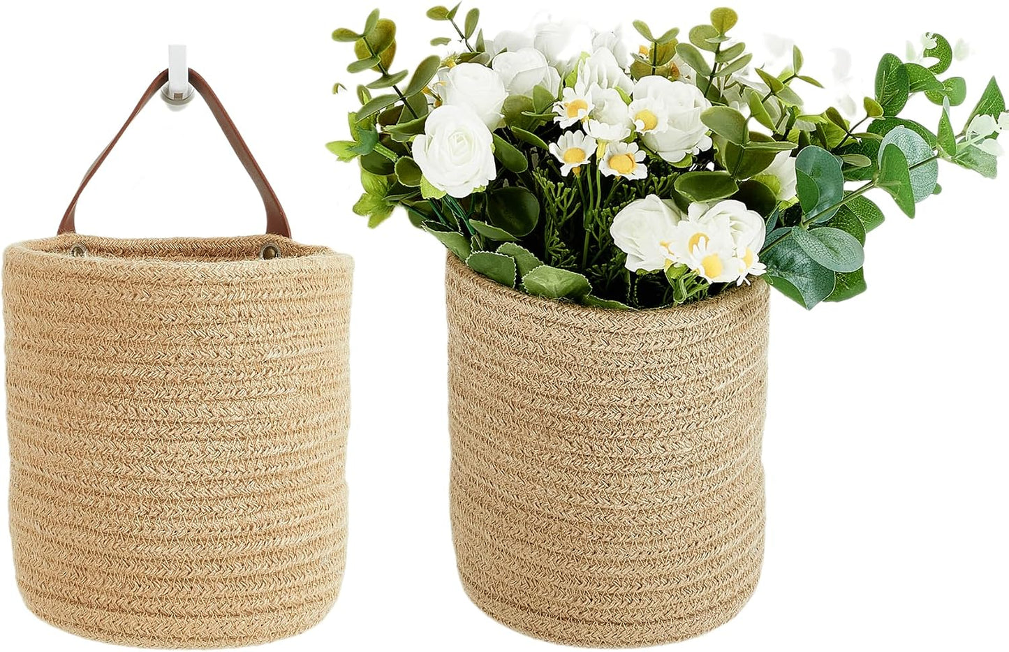 Small Cotton Rope Woven Closet Storage Bins-Shelf Basket Organizer for Plants / Jute-brown