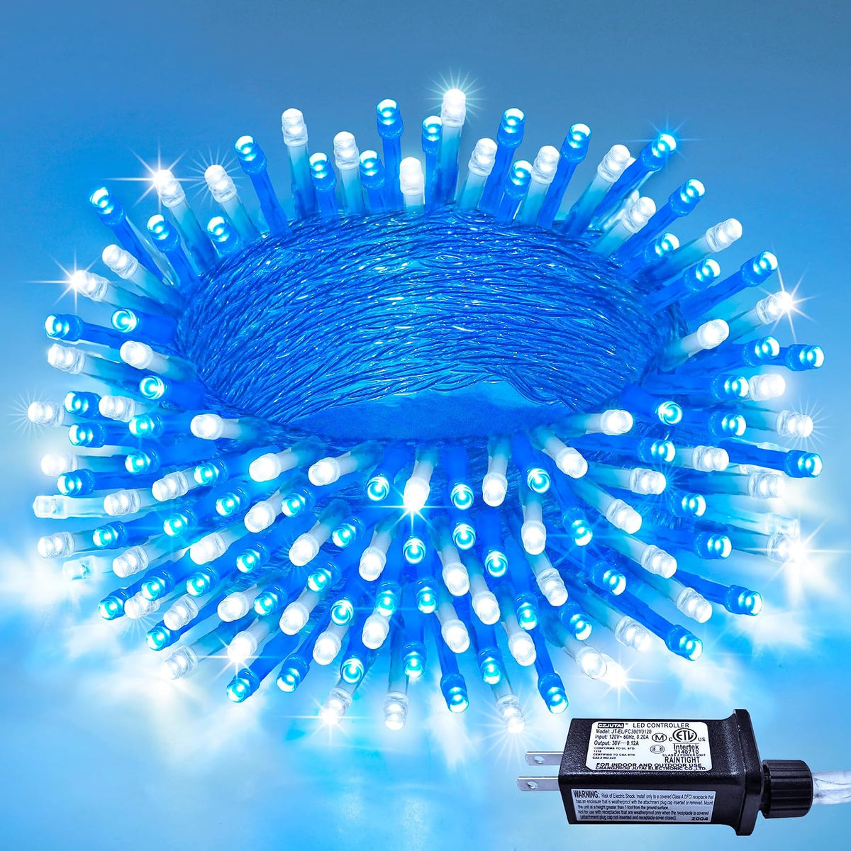 JMEXSUSS Connectable 100 LED Blue and White Christmas Lights with 8 Modes