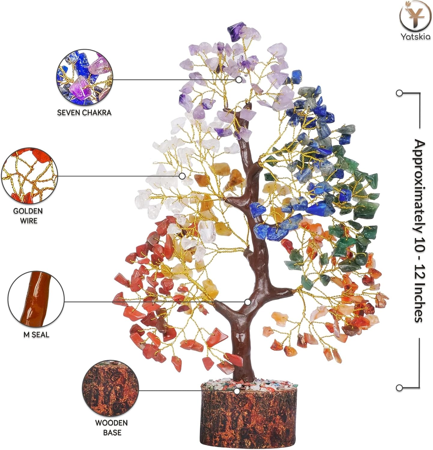7 Chakra Tree of Life / 10in / Seven Chakra Golden Wire