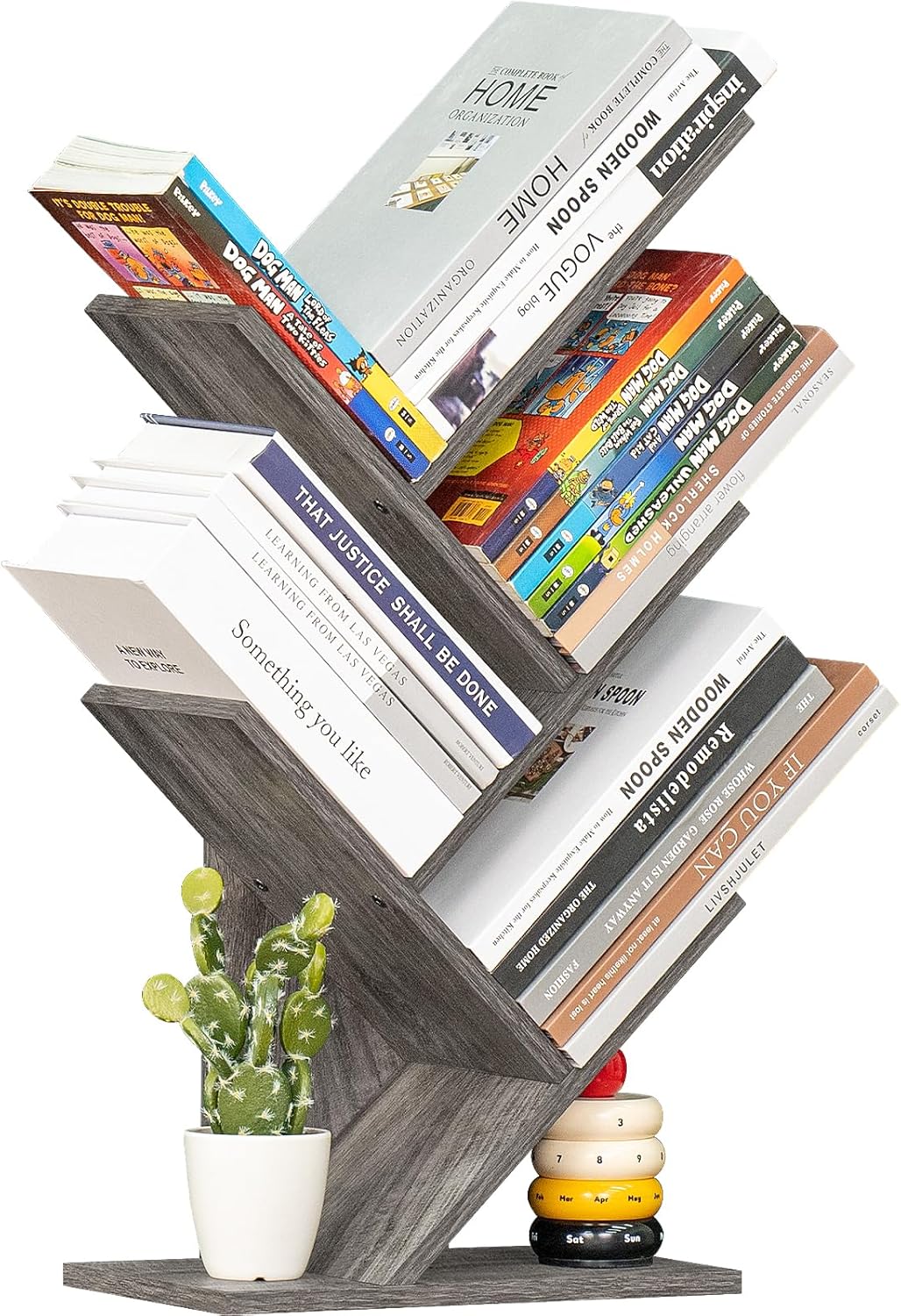 SHEEPAM Small Tree Book Shelf,5 Tier Bookshelf, Wood Desktop Bookcase | Modern Desk Display Storage Bookshelves,Space