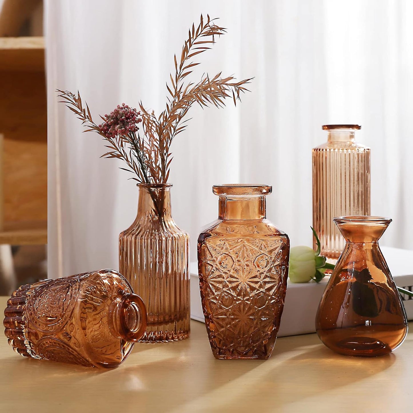 Amber Glass Bud Vases / Brown 20 / Set of 20