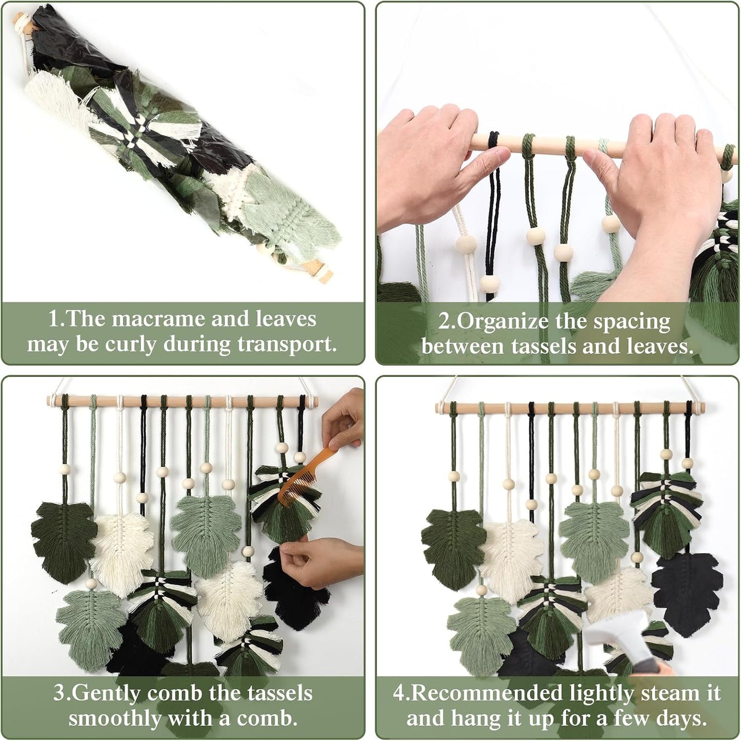 Macrame Wall Hanging Boho Home Decor / Green Black Beige