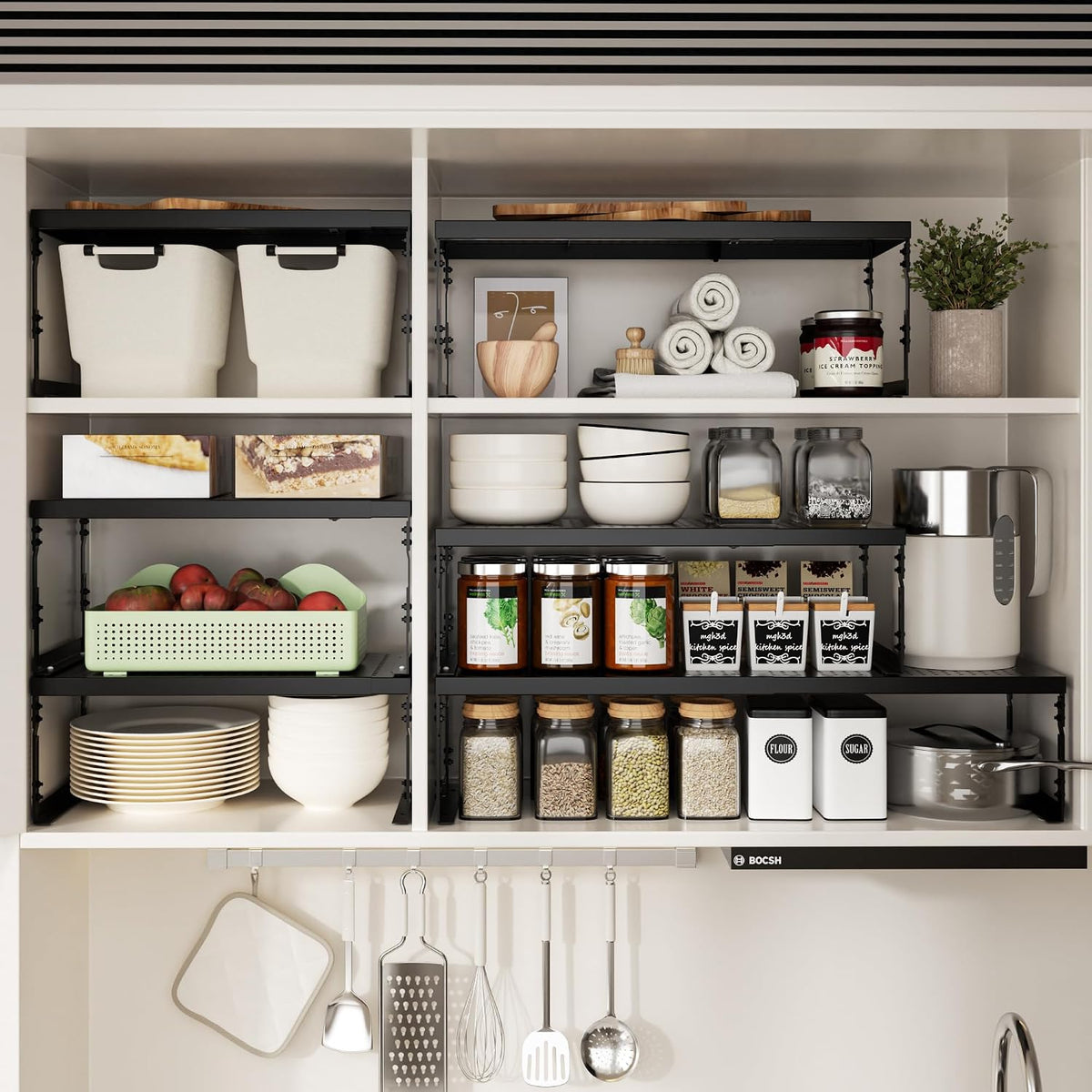 Jojocross Adjustable Stackable Metal Storage Shelf Organizer - Expandable Wire Rack with Perforations for Kitchen