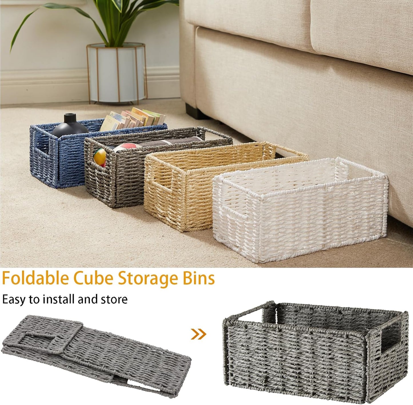Wicker Storage Basket / Blue / 11.2"D x 6.1"W x 4.8"H / Set of 2
