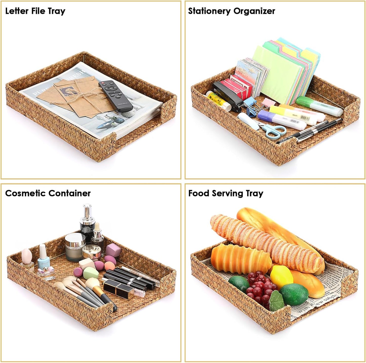 Multipurpose A4 File Tray Seagrass Desk Tray Organizer Woven Letter Size Desk Documents / Natural