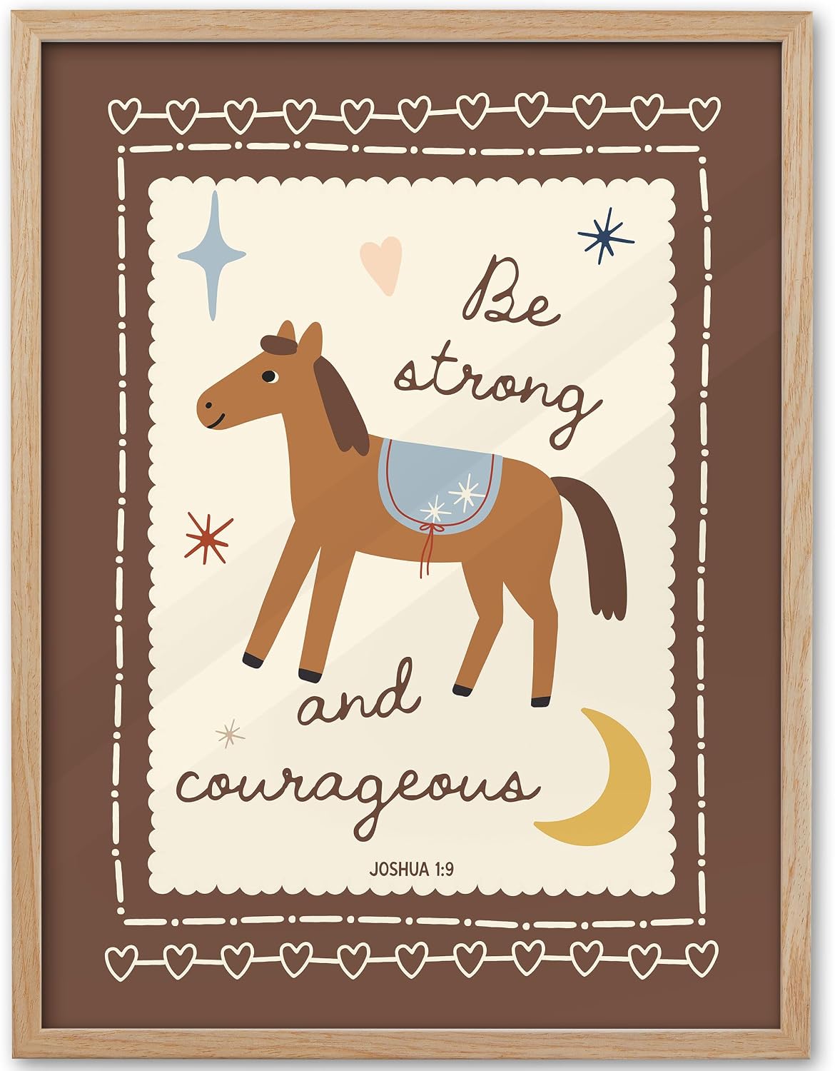 KensTro 12x16 Oak Framed Joshua 1:9 Horse Christian Wall Art