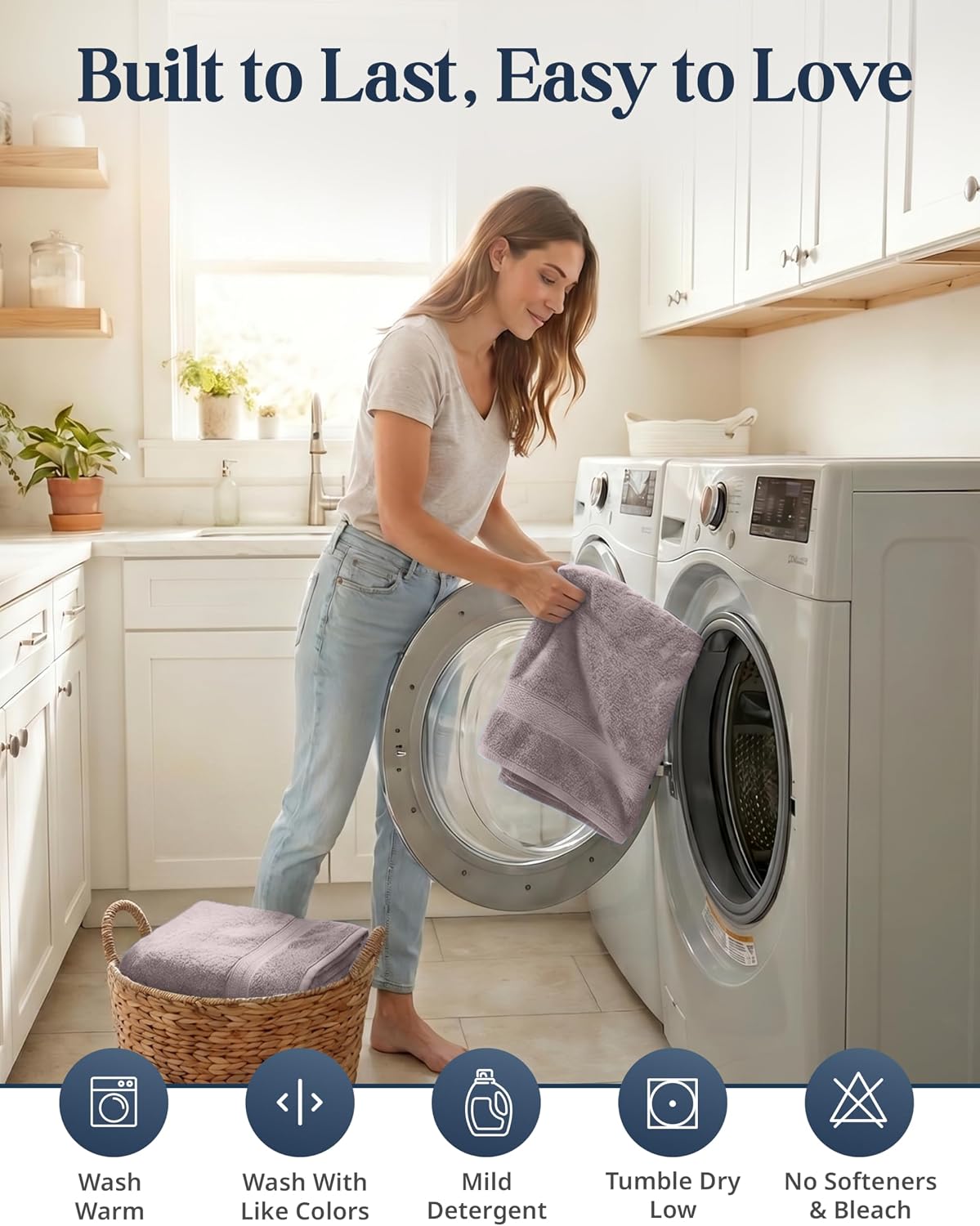 LANE LINEN Towel Set Quick Dry 100% Cotton 6 Piece Soft - Platinum | Cotton Bath Towel Set - Ring-Spun Durability