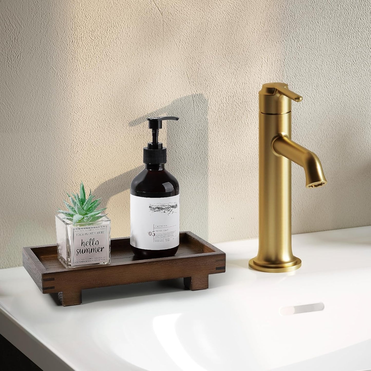 Decorative Tray Small Pedestal Stand Farmhouse Bathroom Decor Wooden / Walnut / 9.4 x 4.7 x 1.7