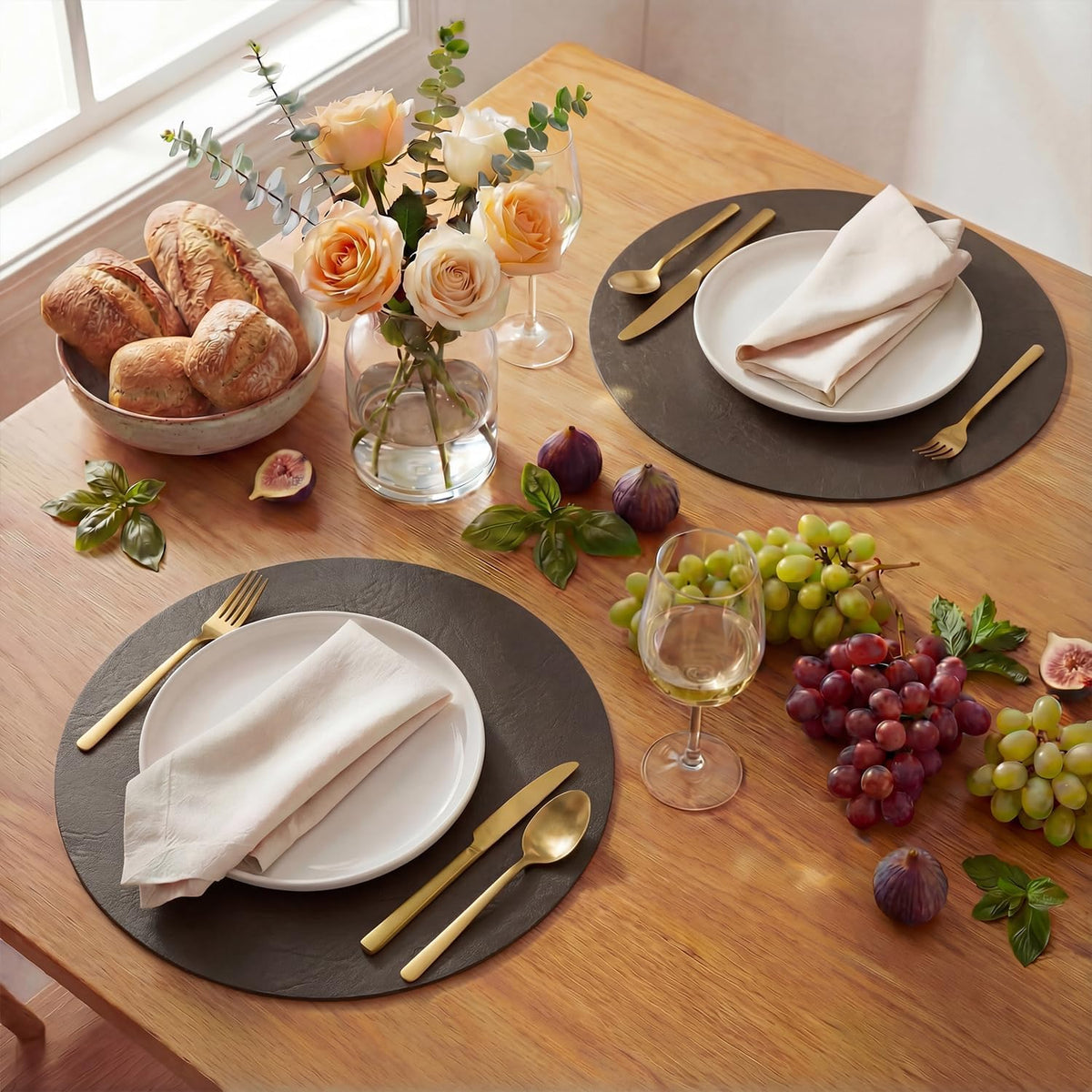 Artoid Mode Coffee Faux Leather Placemats Set of 6, 15 Inch Waterproof Wipeable Heat Resistant Vinyl Place Mats