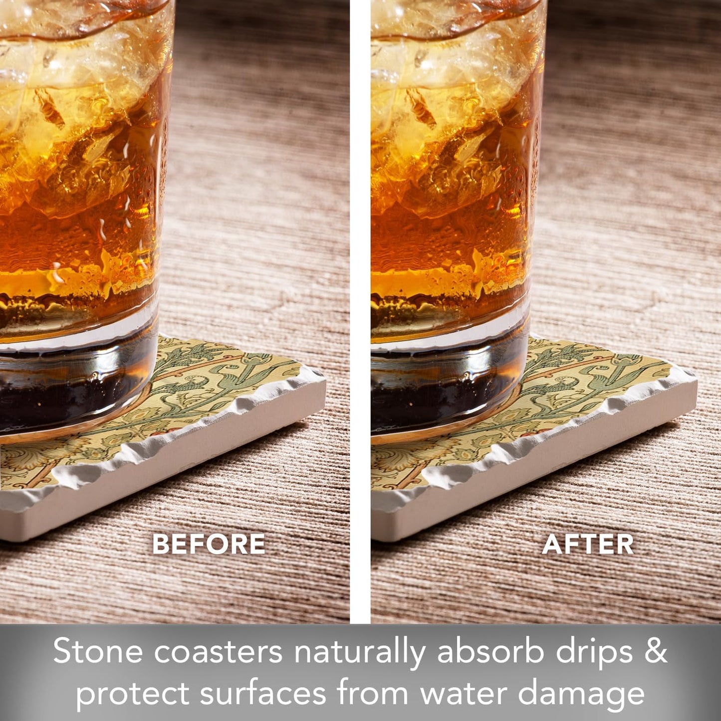 Thirstystone Assorted Tumbled Tile Stone Coasters / William Morris Textiles / Set of 4