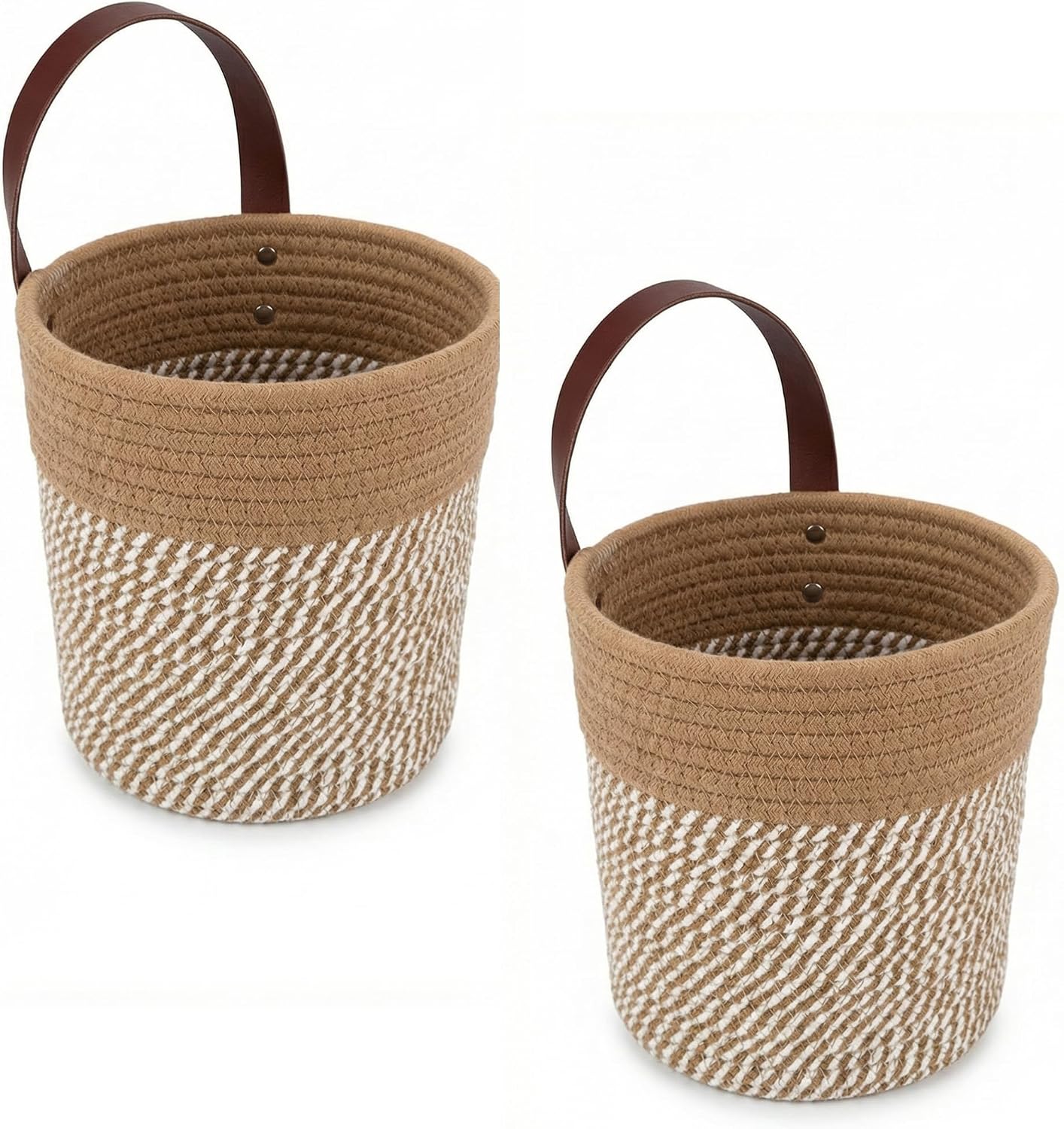 Round Woven Wall Decor & Storage Planter for Plant Decor and Home / Brown / 8 Inch / Set of 2