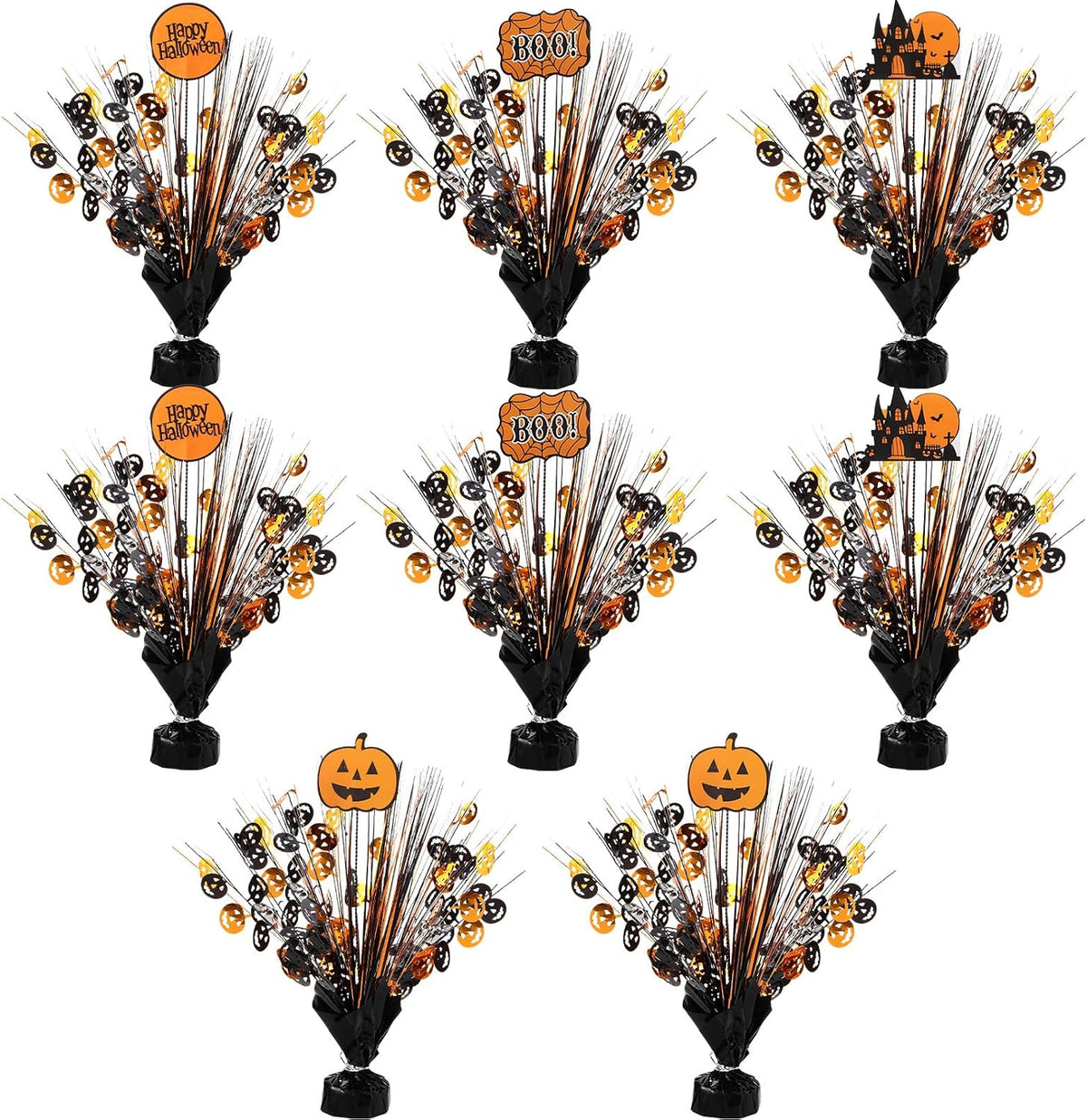 Riceshoot 8 Pcs Halloween Metallic Foil Spray Centerpieces for Tables Orange Black Burst Centerpiece Table Decorations with Pumpkin Boo Castle Happy Halloween Cards for Halloween Party