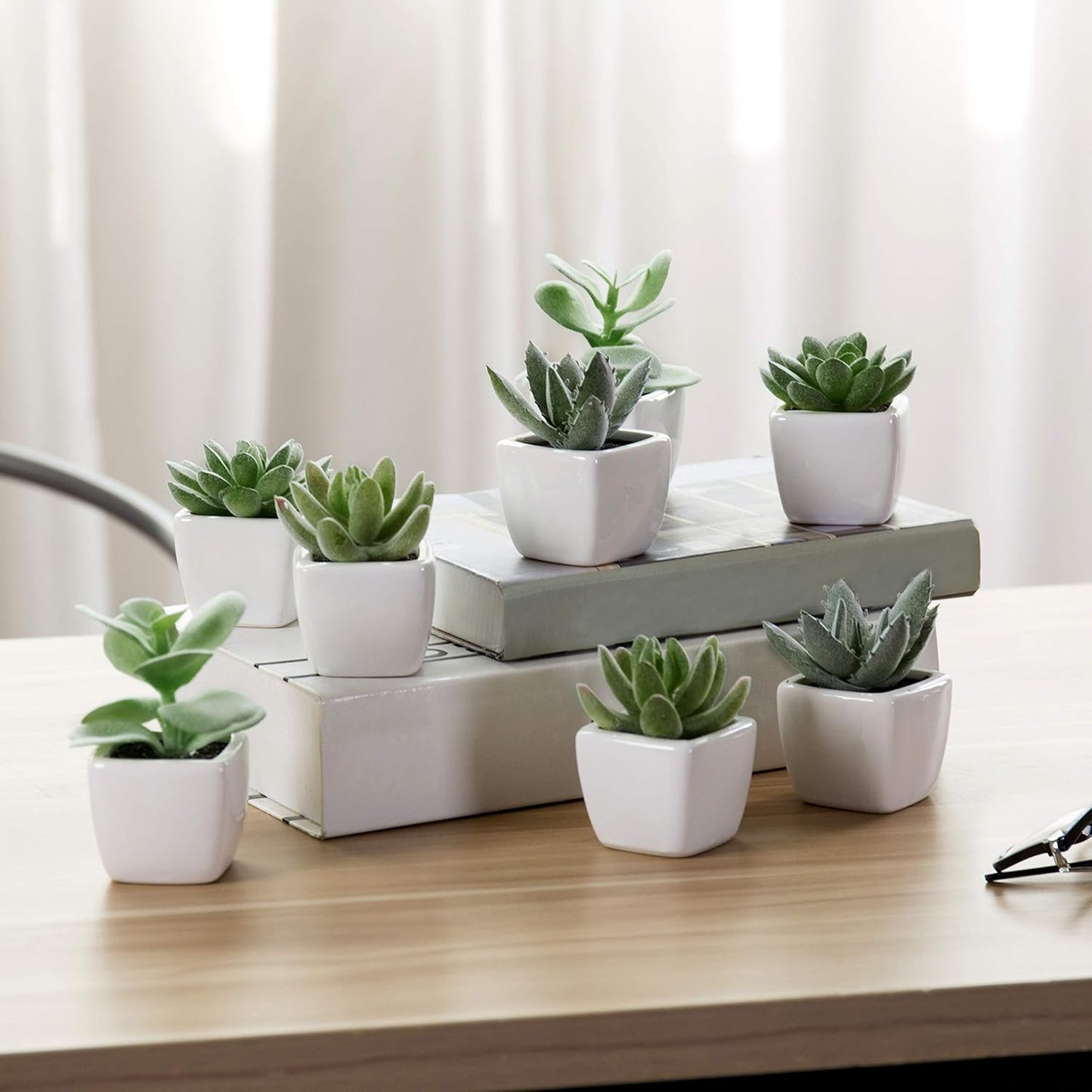 Mini Assorted Decorative Artificial Succulent Plants in Square / Assortment #3 / Green / Set of 4